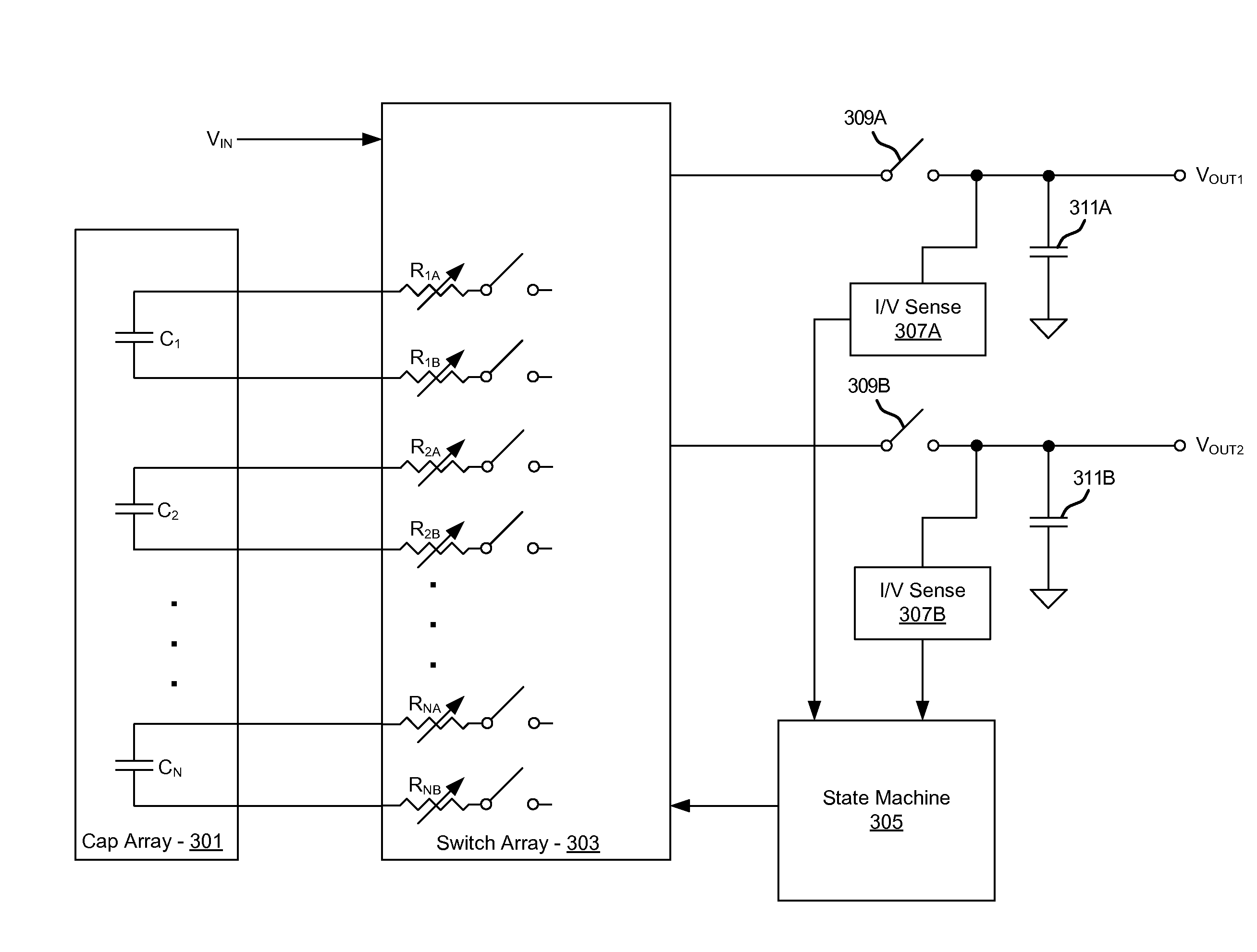 Method and system for a multiple output capacitive buck/boost converter