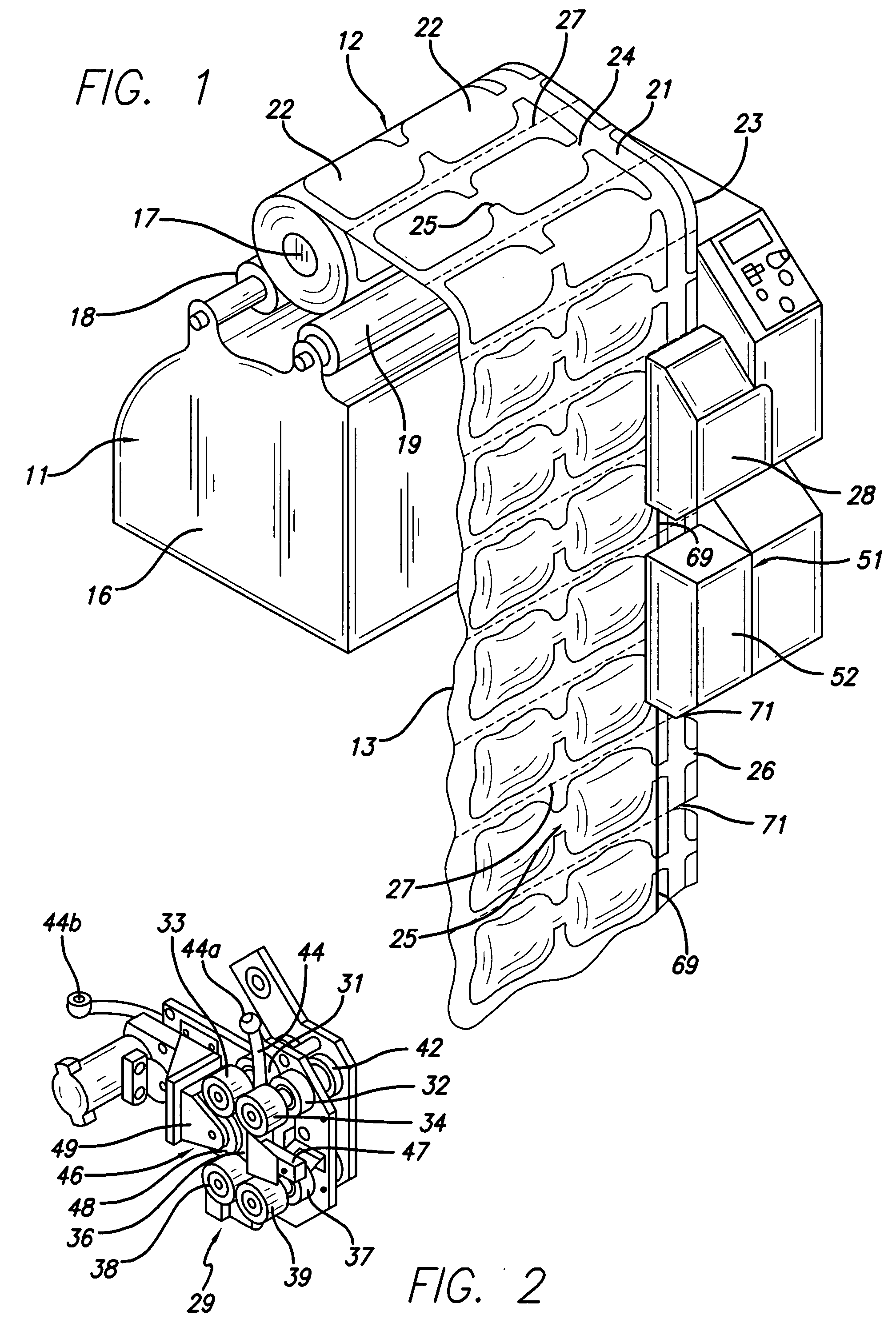 Method and apparatus for pre-tearing strings of air-filled packing materials and the like