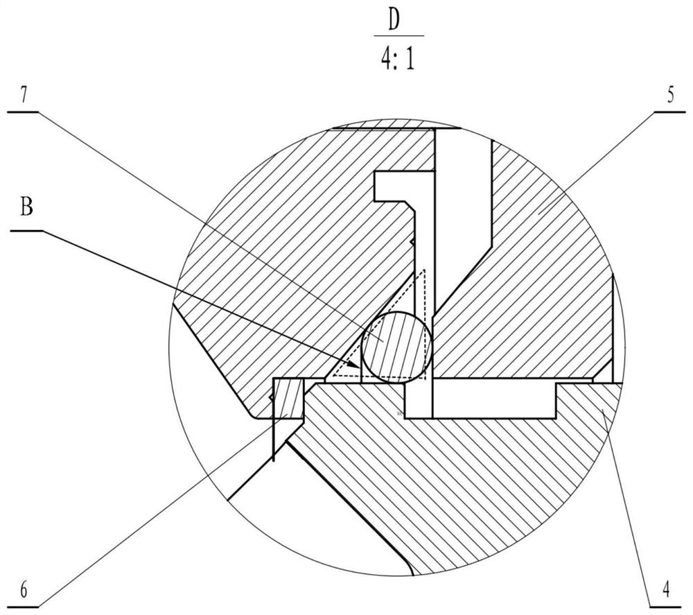 A tower cyclone flow test device that converts axial compression into radial sealing