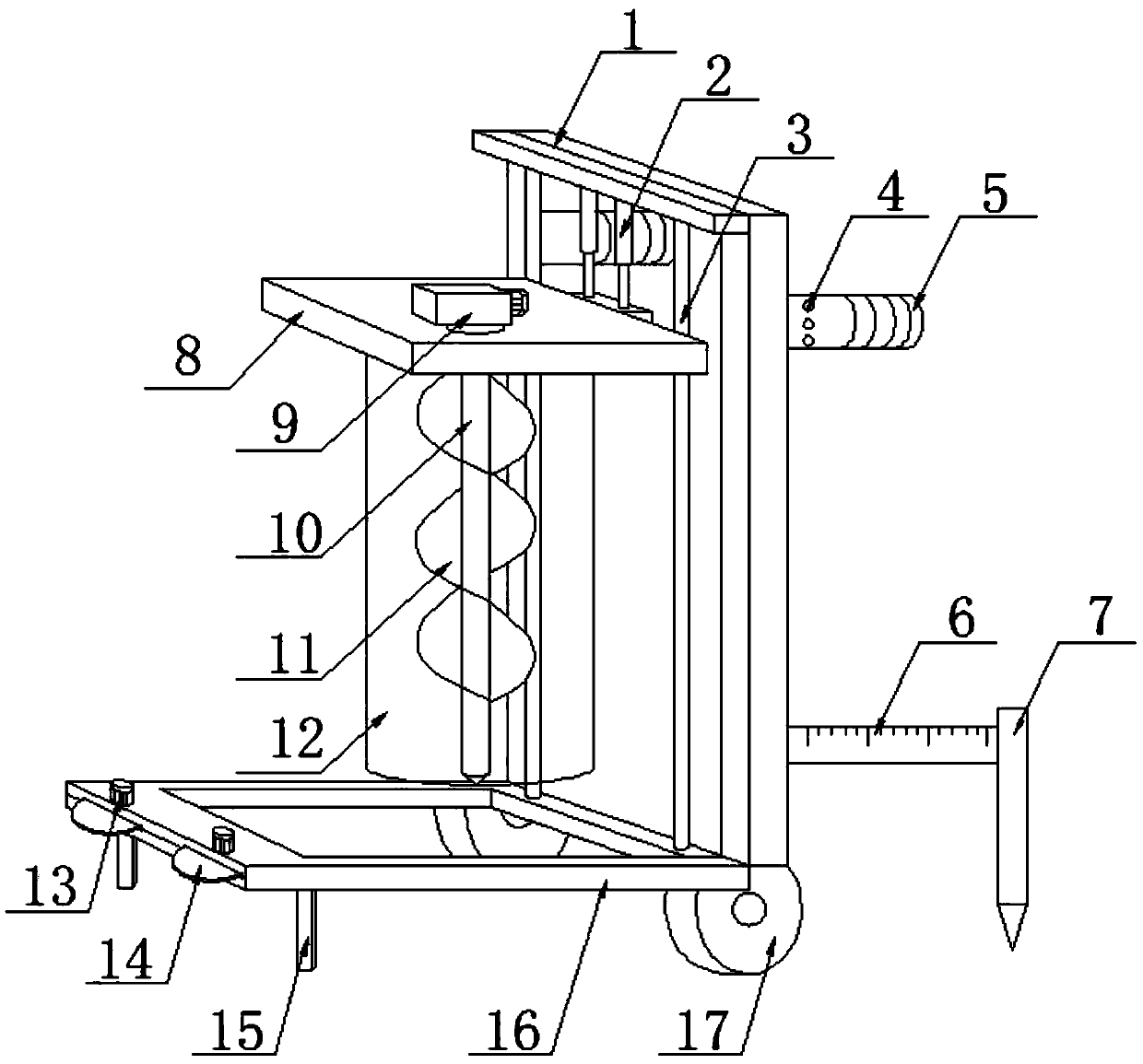 Fixed-point pit digging device for planting peach trees