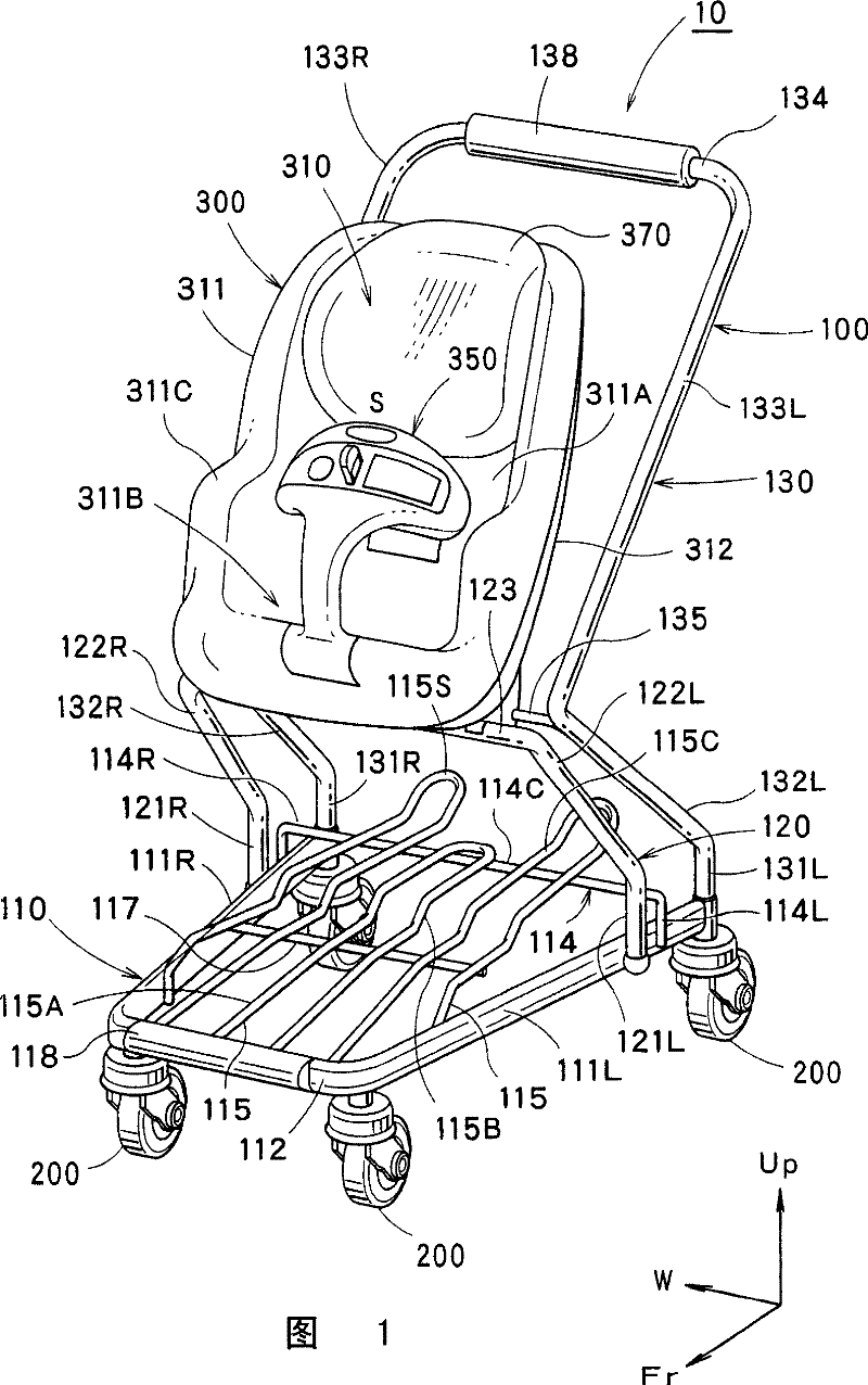 Belt locking mechanism, head supporting body installation structure, seat main body installation structure and shopping vehicle