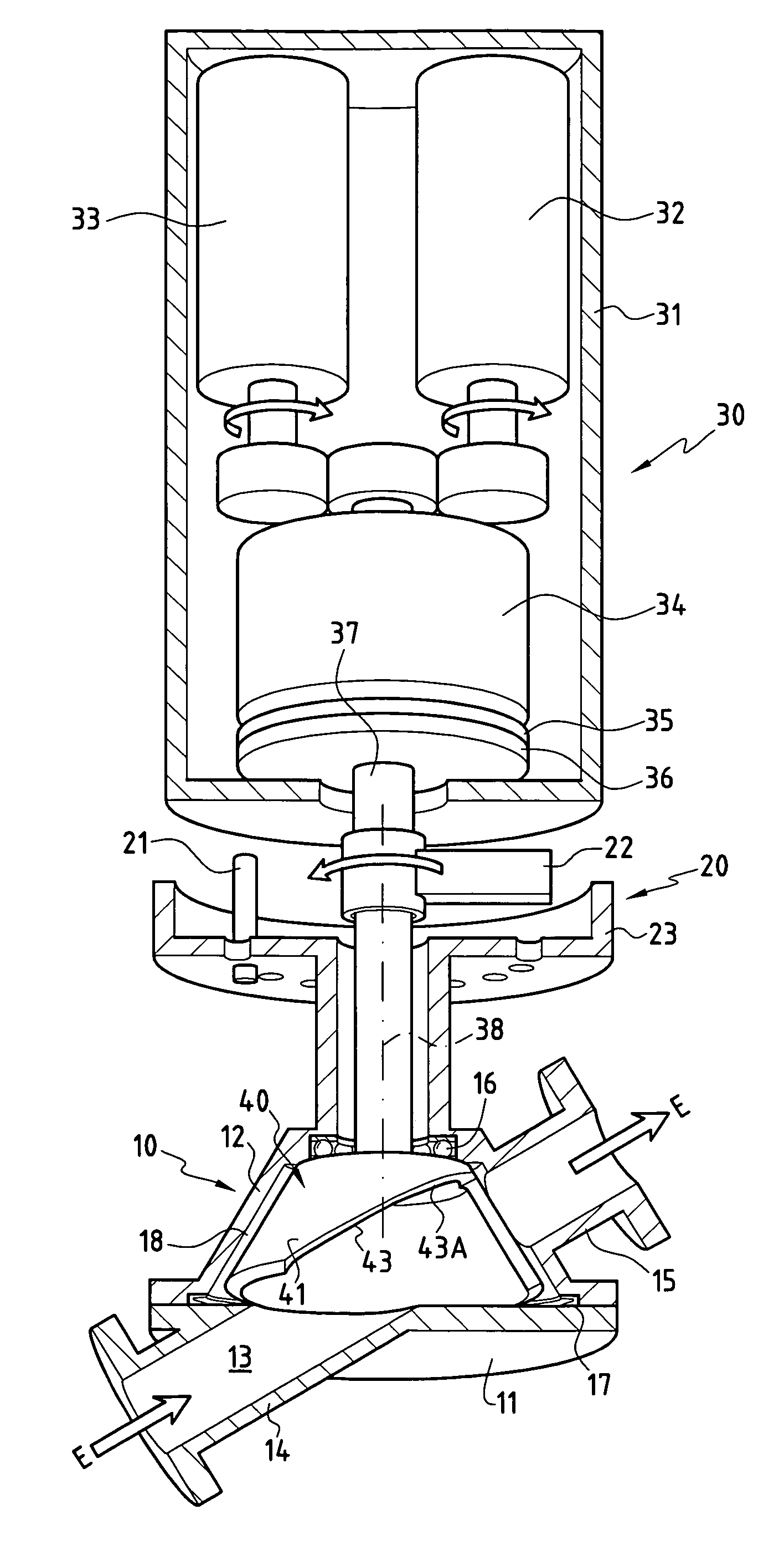 Valve device having a long adjustment stroke