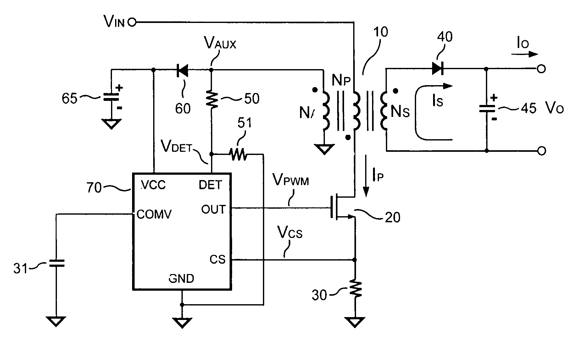 Switching control circuit having off-time modulation to improve efficiency of primary-side controlled power supply