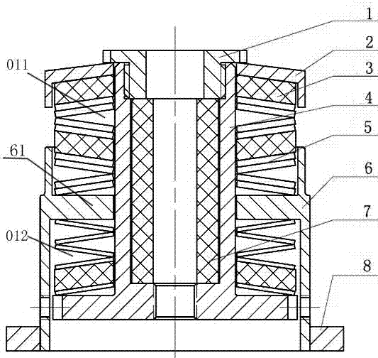 Metal rubber-disc spring all-metal three-way composite support for piping vibration isolation and impact resistance