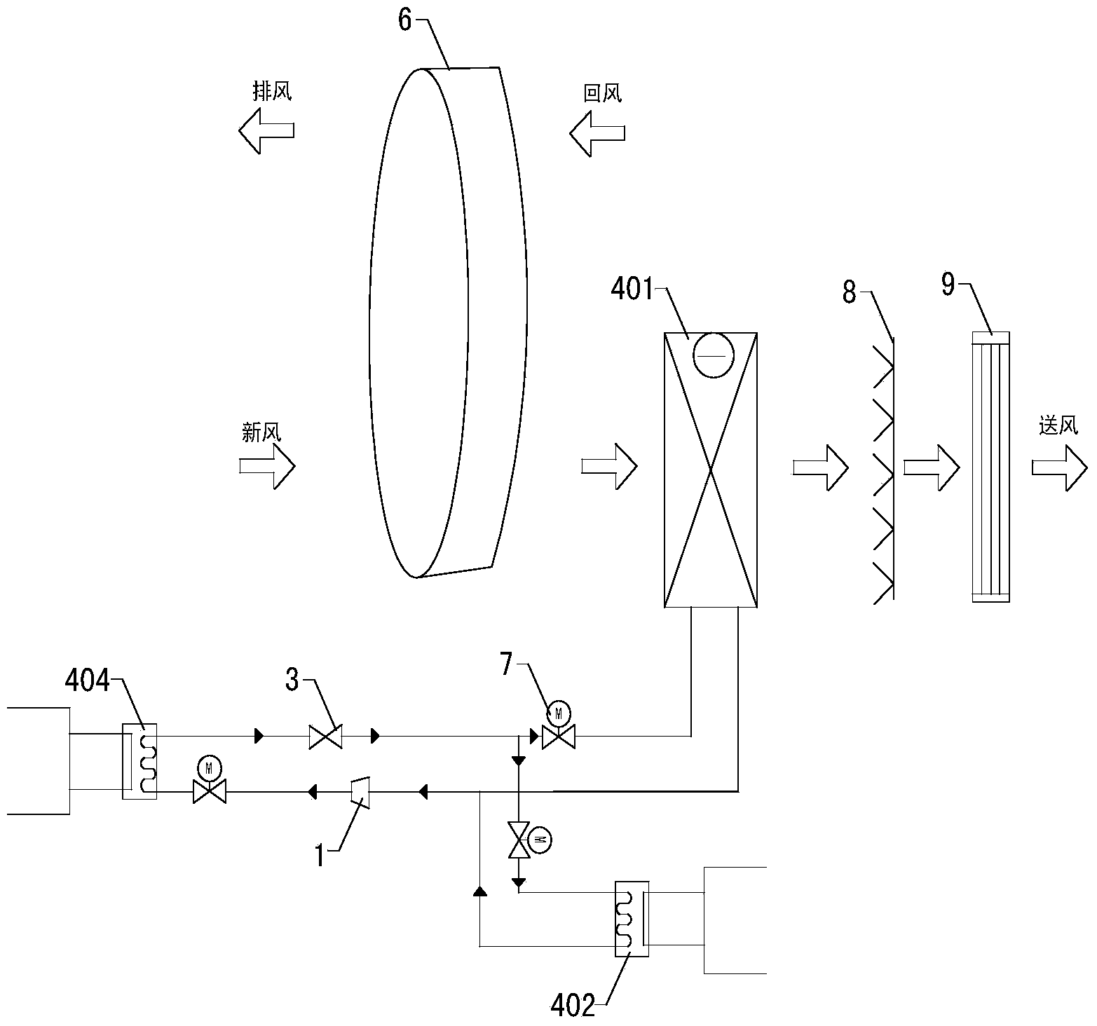 Air conditioning device capable of treating air heat and humidity load and producing cold water or hot water simultaneously