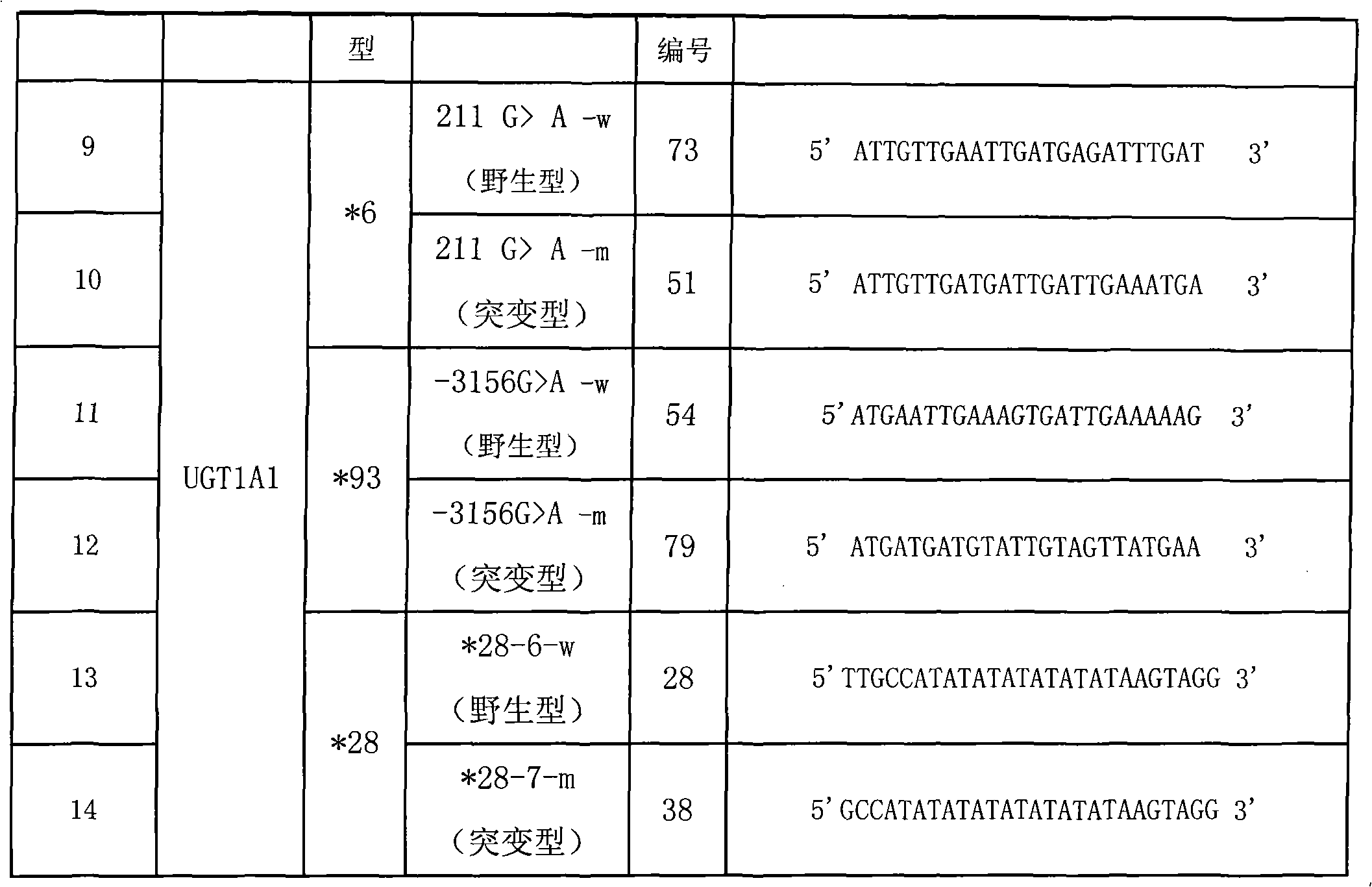 Method for detecting gene polymorphism of UGT1A1 and liquid phase chip