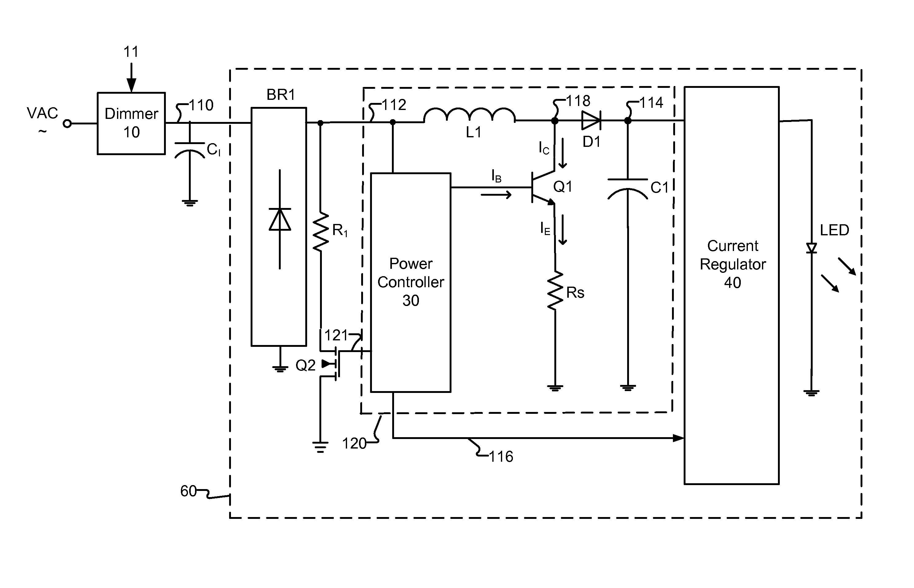 Power dissipation monitor for current sink function of power switching transistor