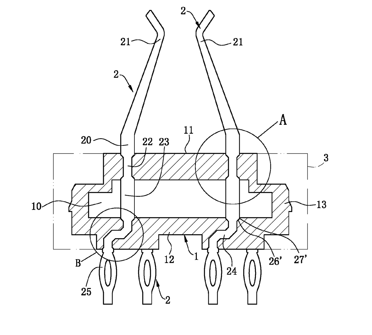 Electrical connector reducing insertion loss while ensuring terminal fixing height