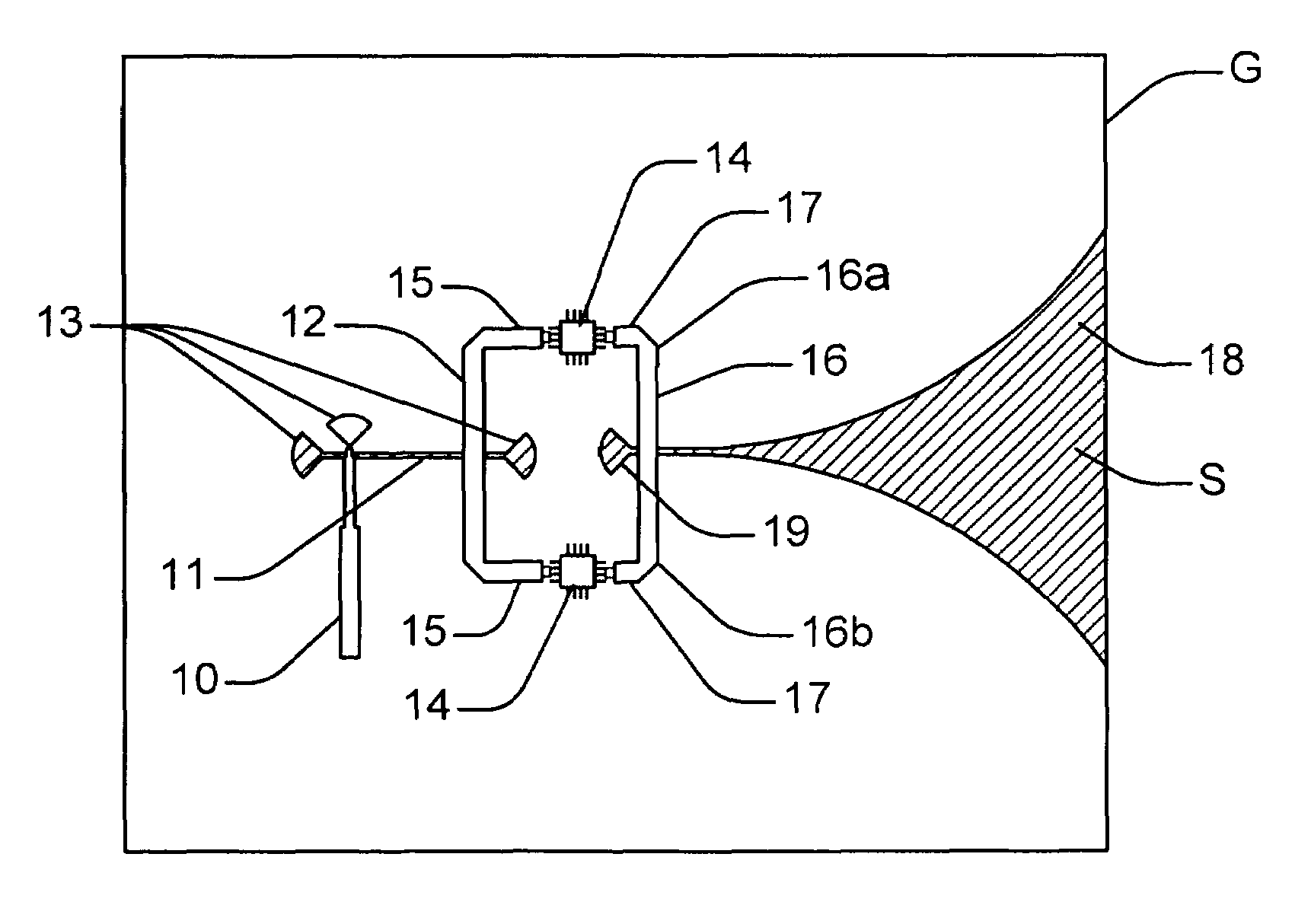 Slot type antenna with integrated amplifiers