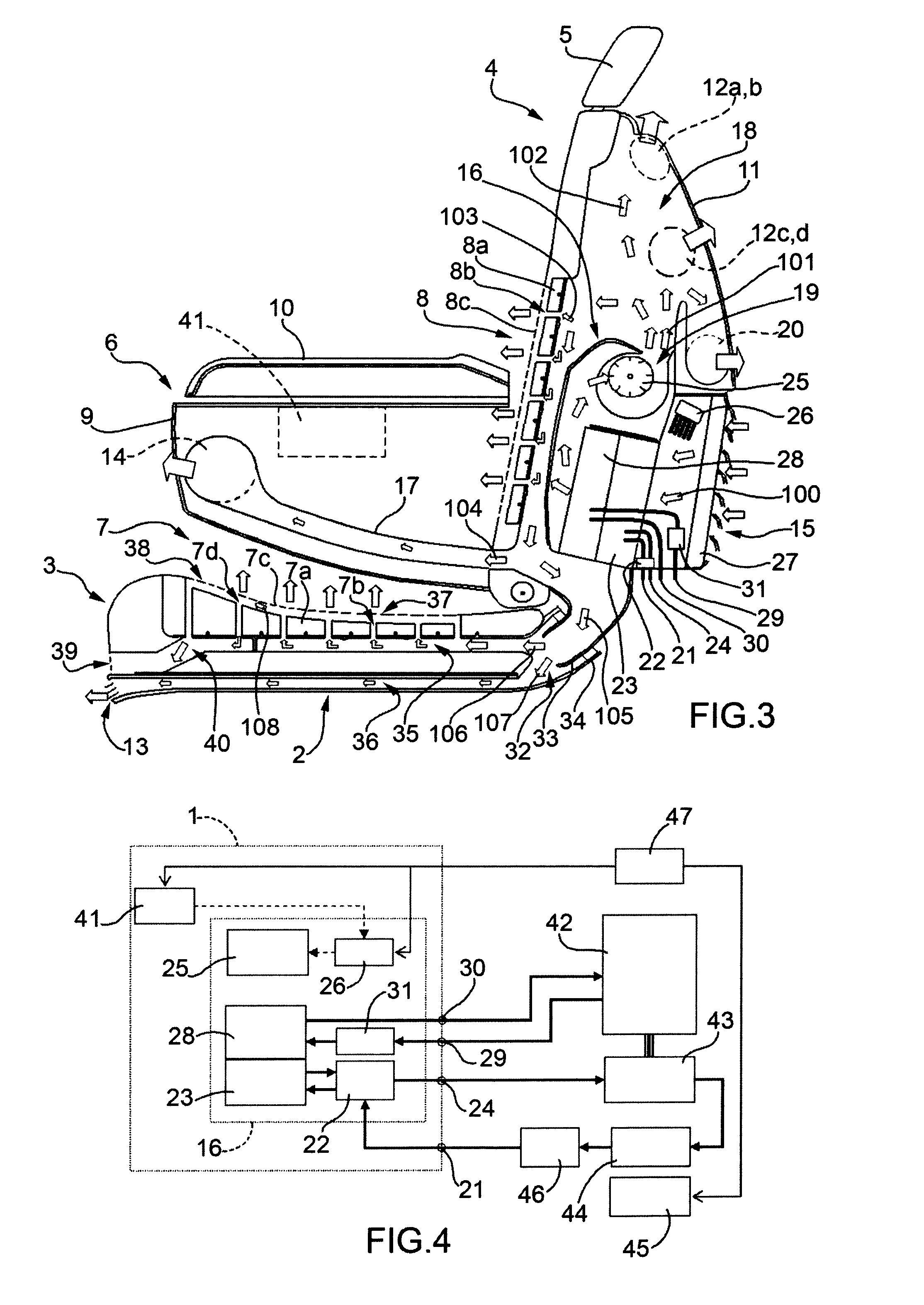 Air-conditioned seat for a cabin of a vehicle