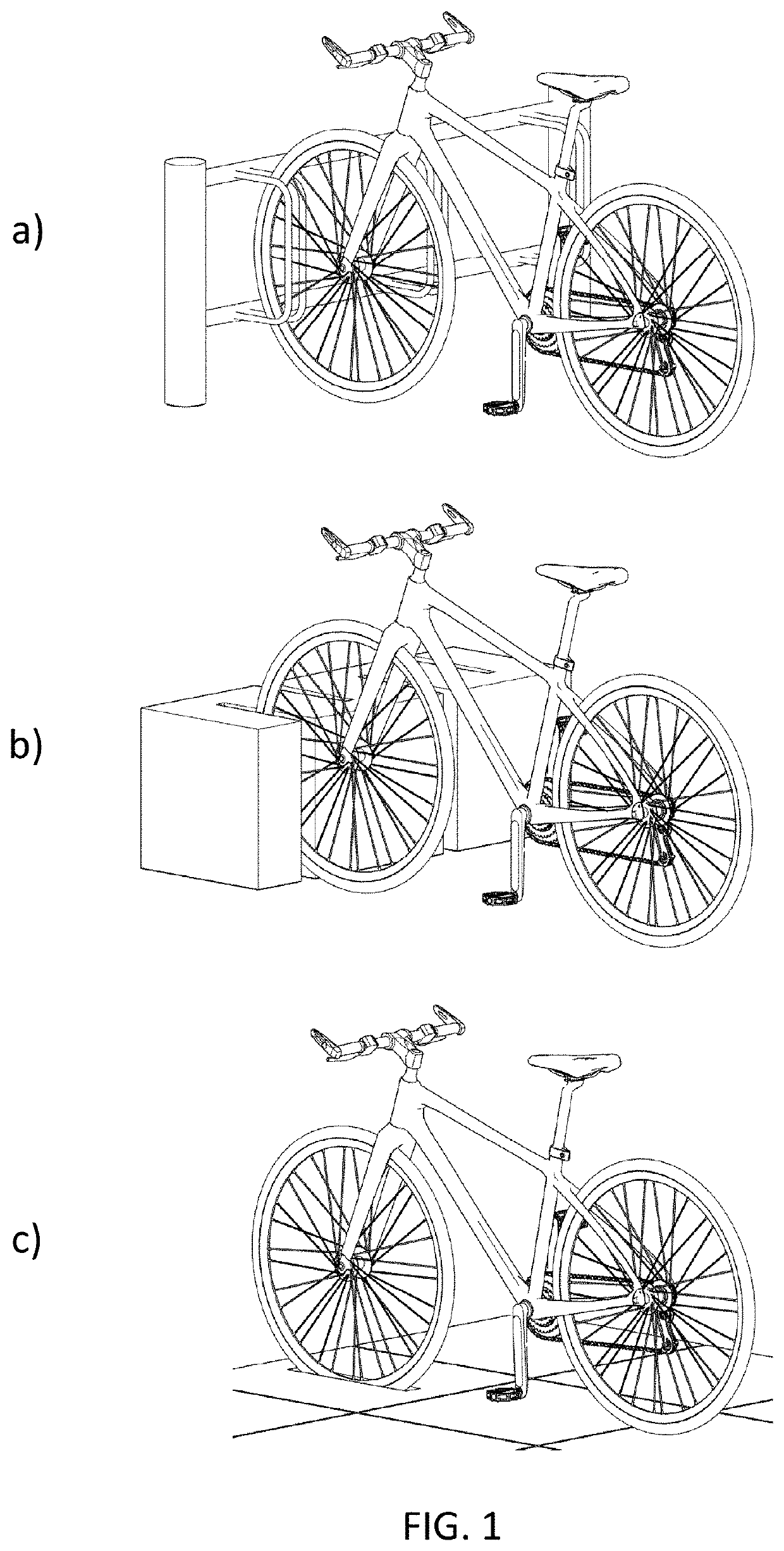 A bicycle parking stand for locking a bicycle to the stand comprising an electronic lock