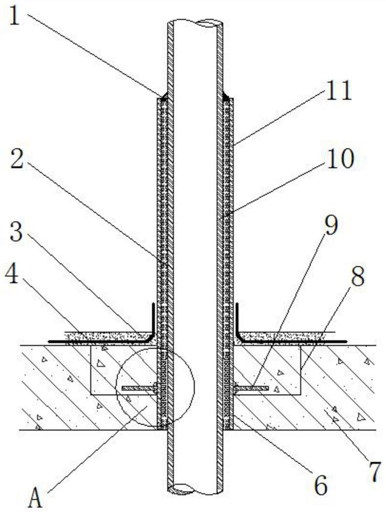 Original roof pipeline waterproof structure of reconstruction project and construction method thereof