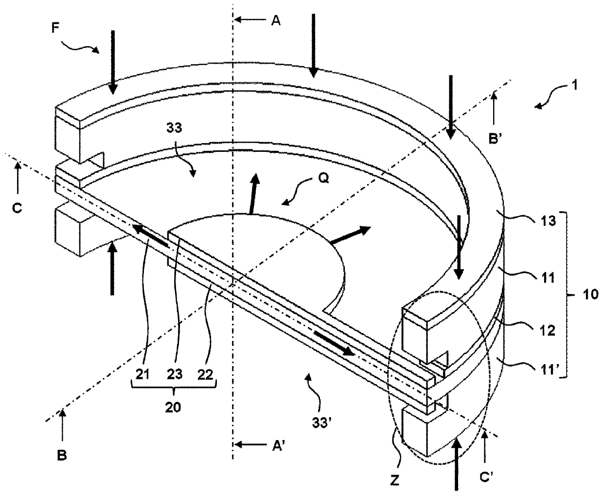 Measuring sensor for simultaneously measuring force that can be both dynamic and static