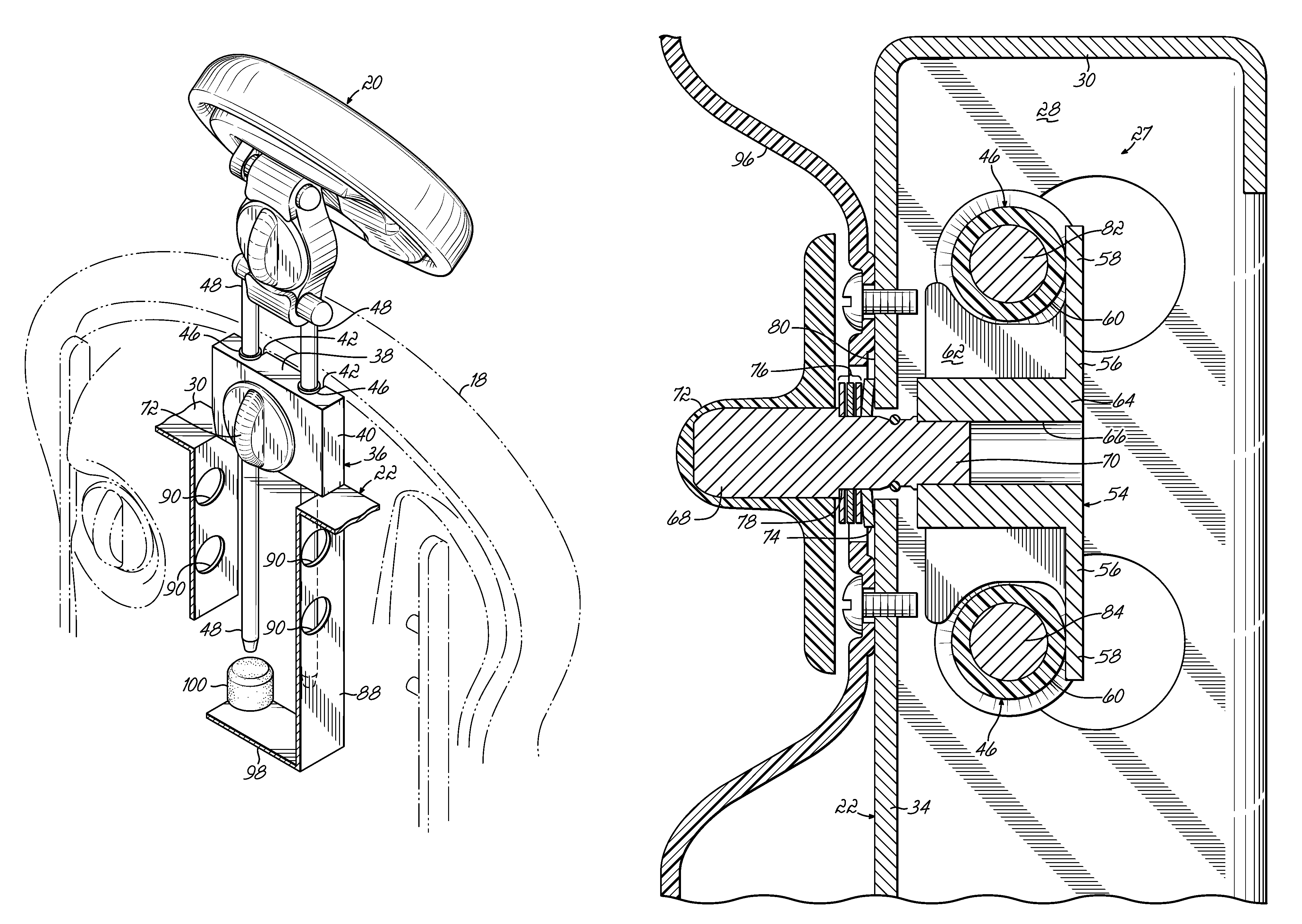 Floating bearing and clamp system for patient procedures chair mounting and positioning posts