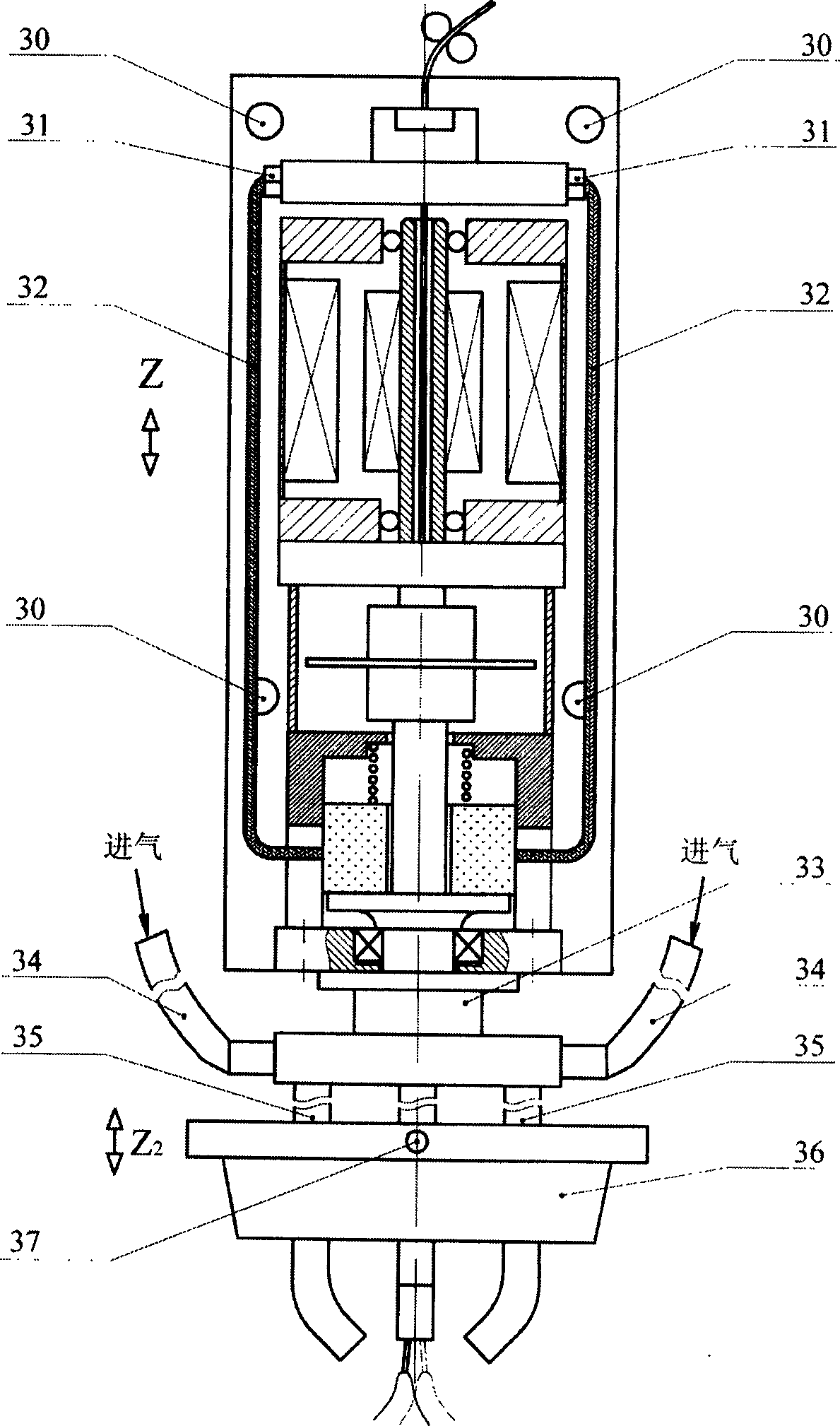 Rotary electric arc narrow gap welding method and device driven by hollow shaft motor