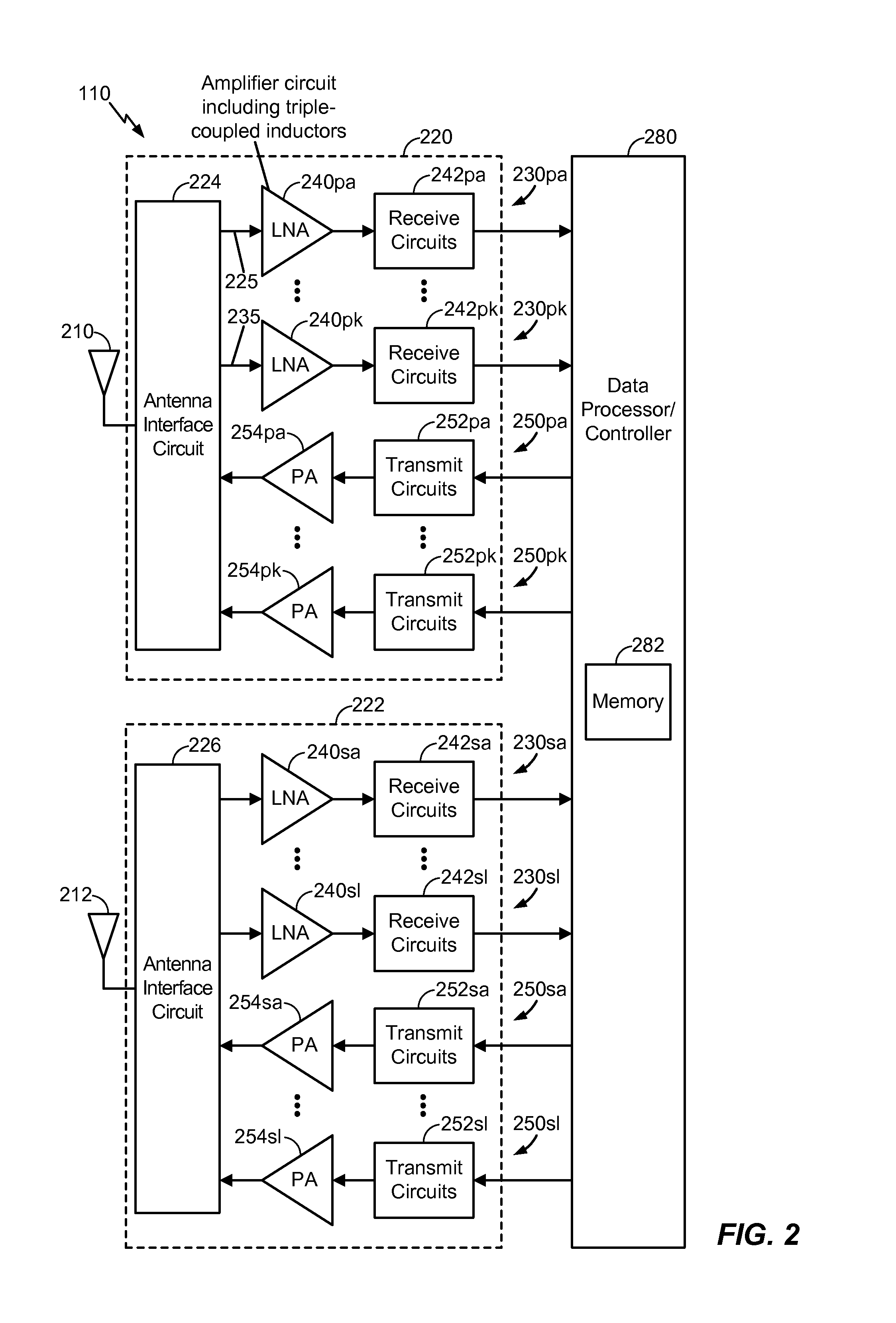 Amplifier with triple-coupled inductors