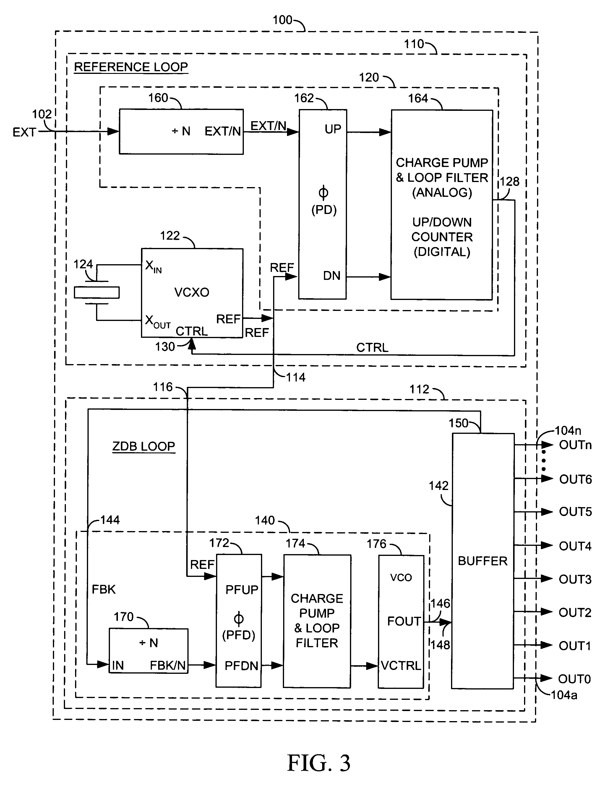 Fail-safe zero delay buffer with automatic internal reference