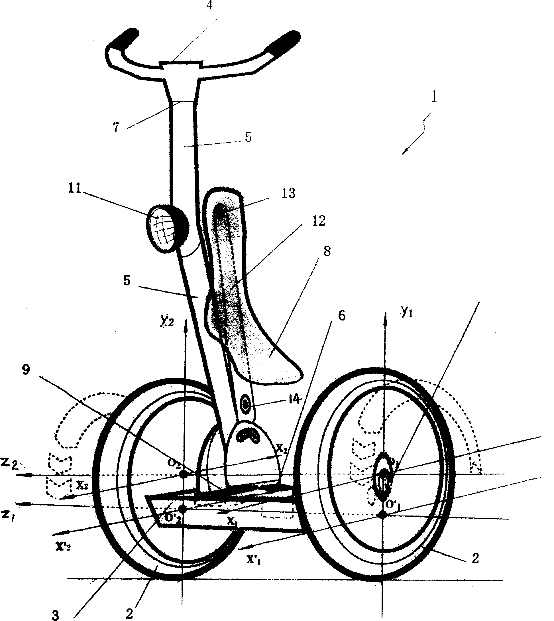 Standing and seating two-way type balanced car with two wheels