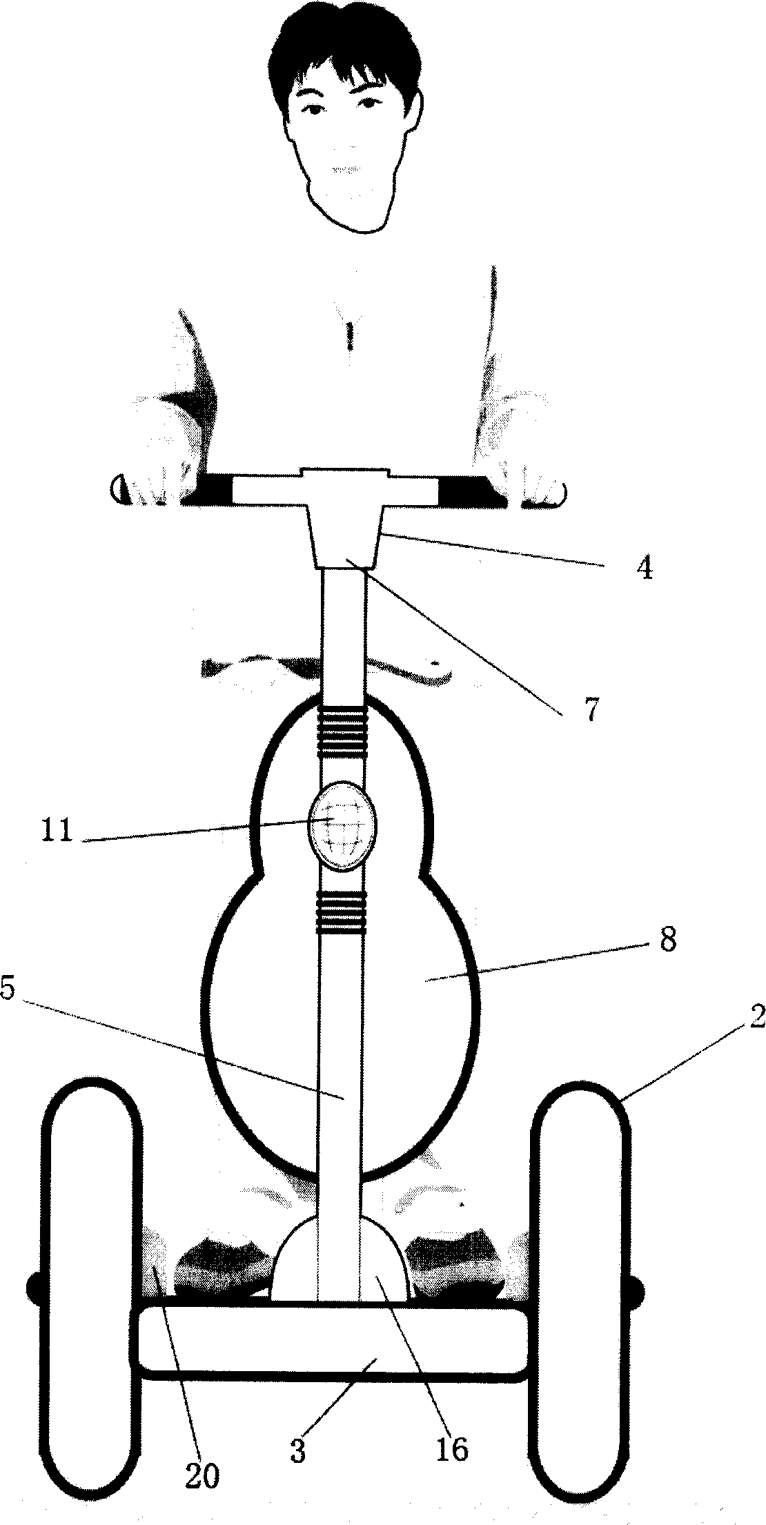 Standing and seating two-way type balanced car with two wheels