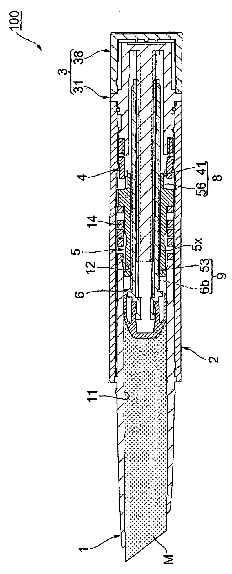 Coating material pushed out of container