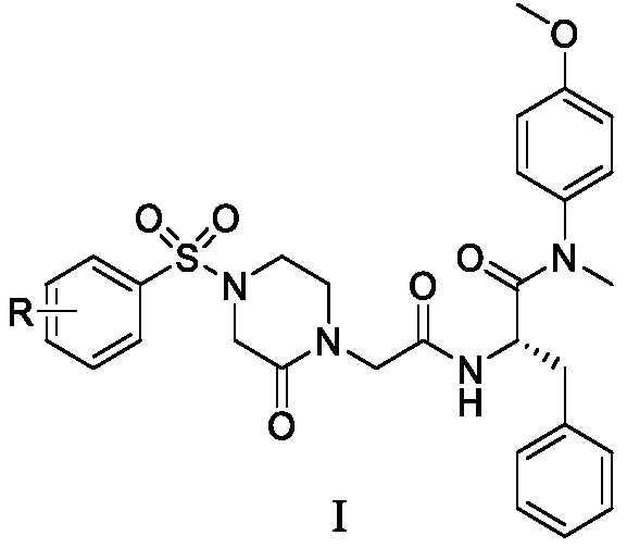 Phenylalanine derivative containing 4-(benzenesulfonyl)piperazine-2-ketone and preparing method and application of phenylalanine derivative