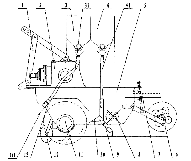 Rotary tillage broadcast sowing combined drill for wheat