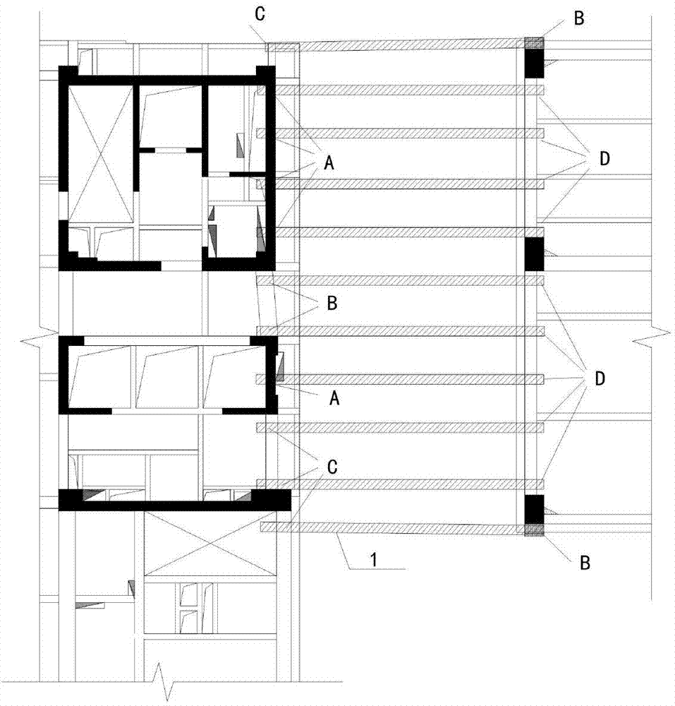 Overhead steel-beam stress platform and construction method thereof