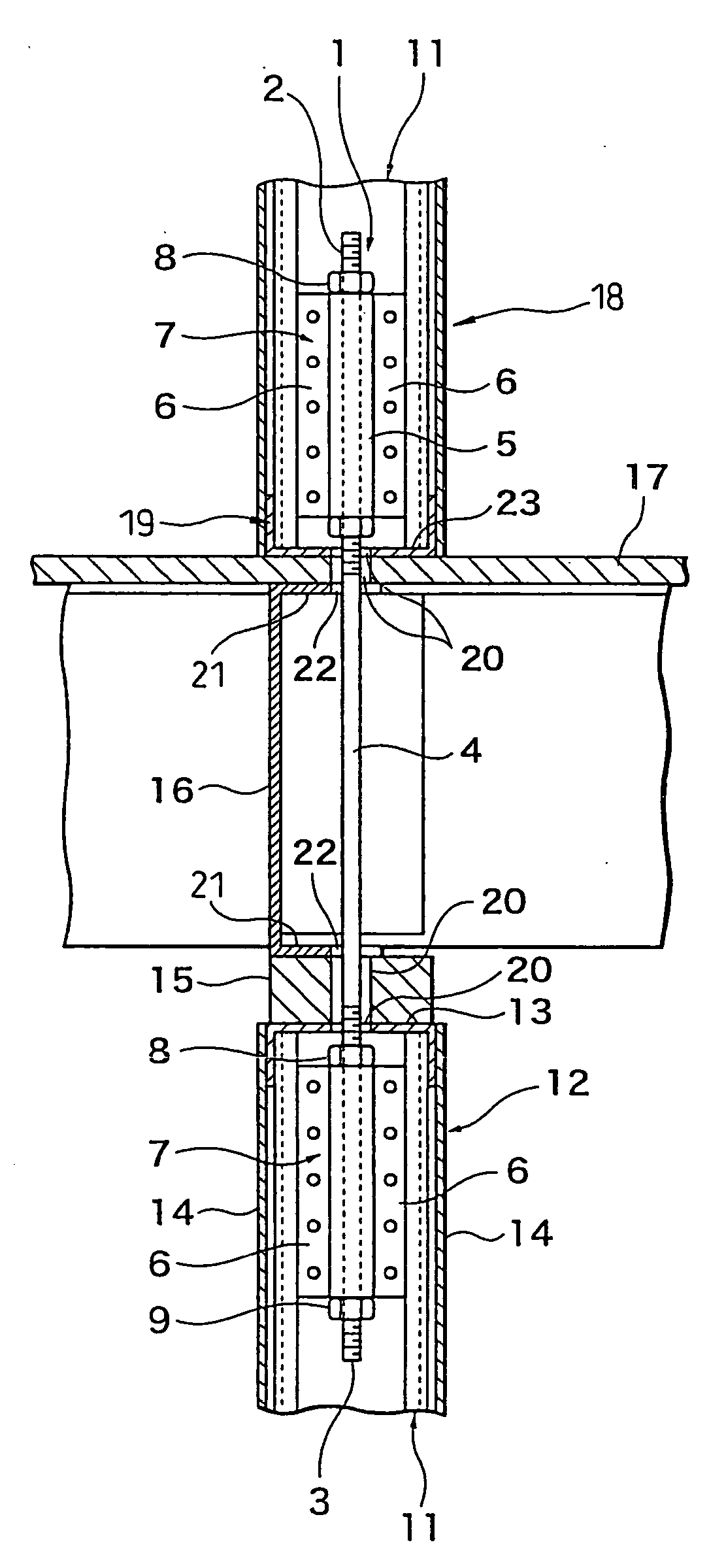 Joint fitting between members and joint structure and joining method of upper and lower floor vertical frame members