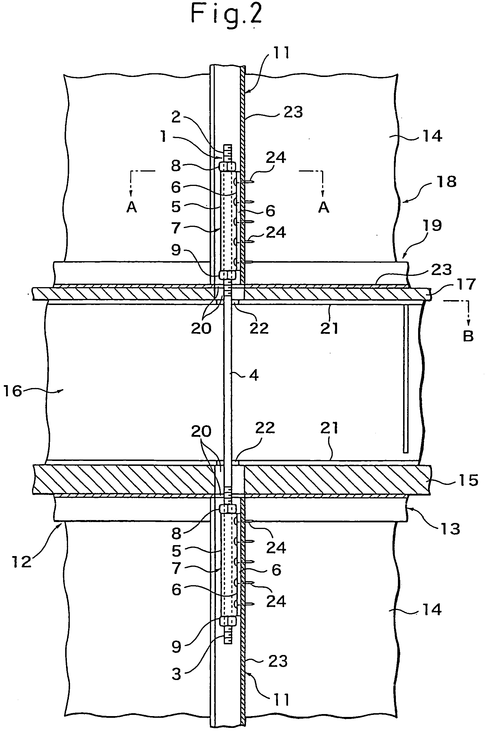 Joint fitting between members and joint structure and joining method of upper and lower floor vertical frame members