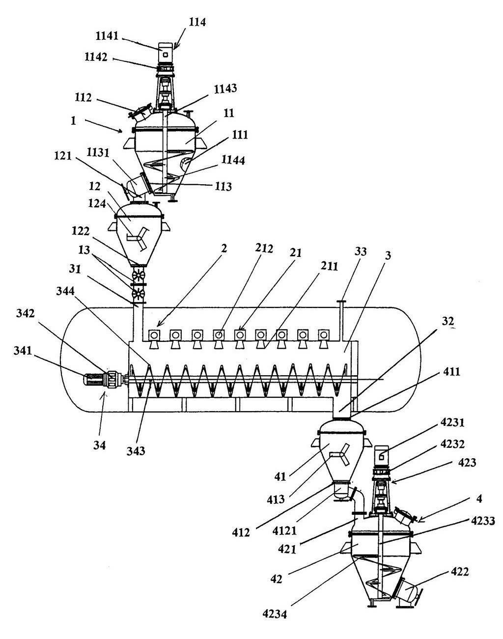 Continuous vacuum microwave drying device