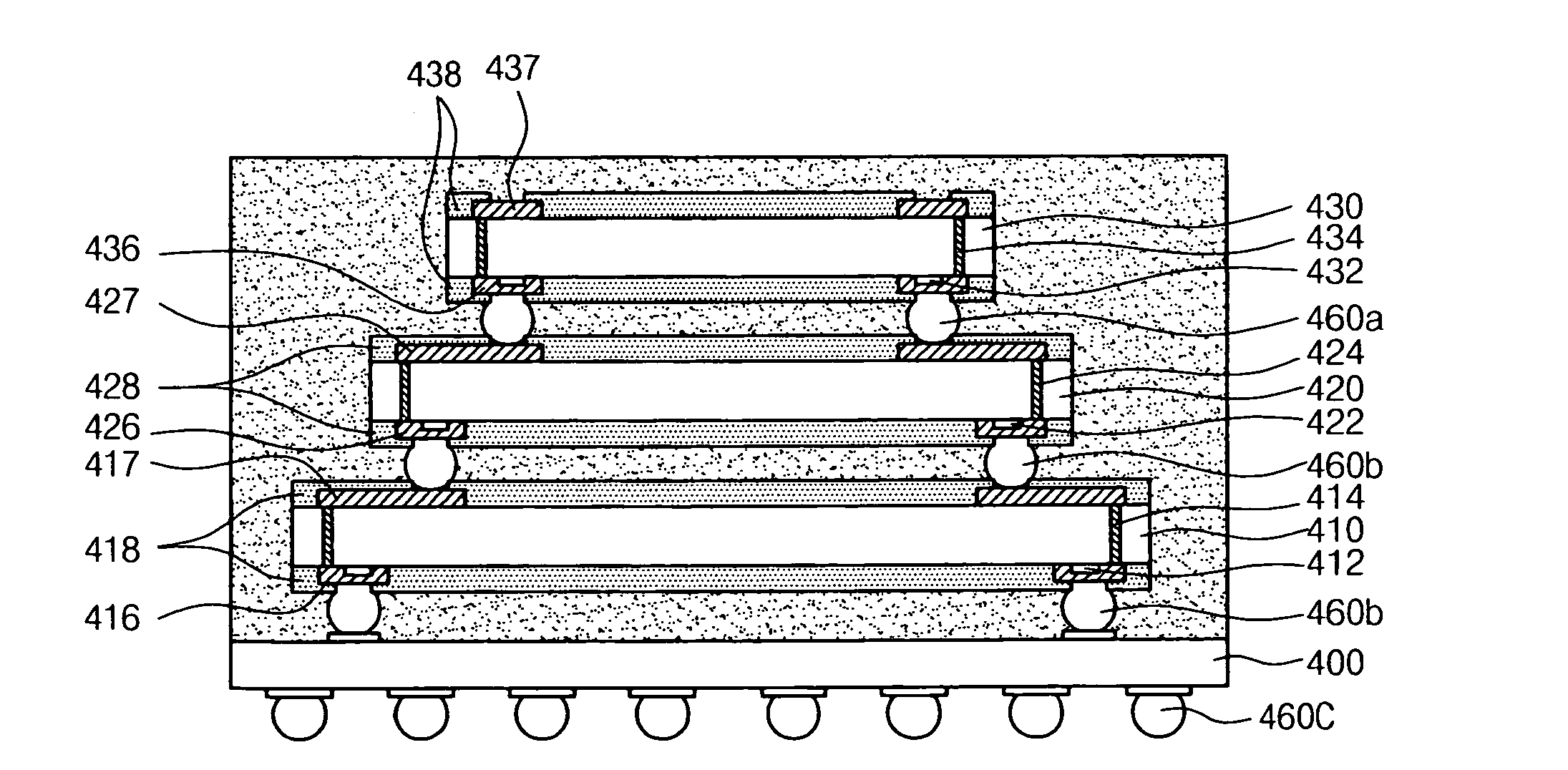 Stack package utilizing through vias and re-distribution lines