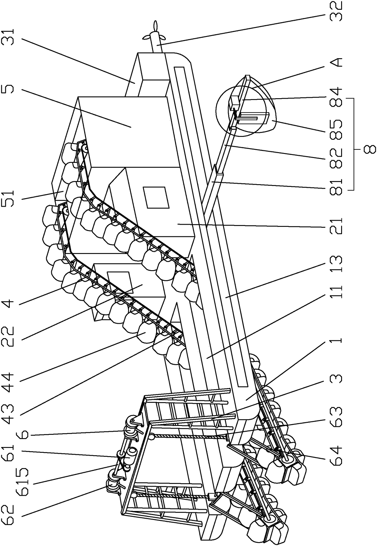 A river chain bucket dredging ship and its dredging construction method