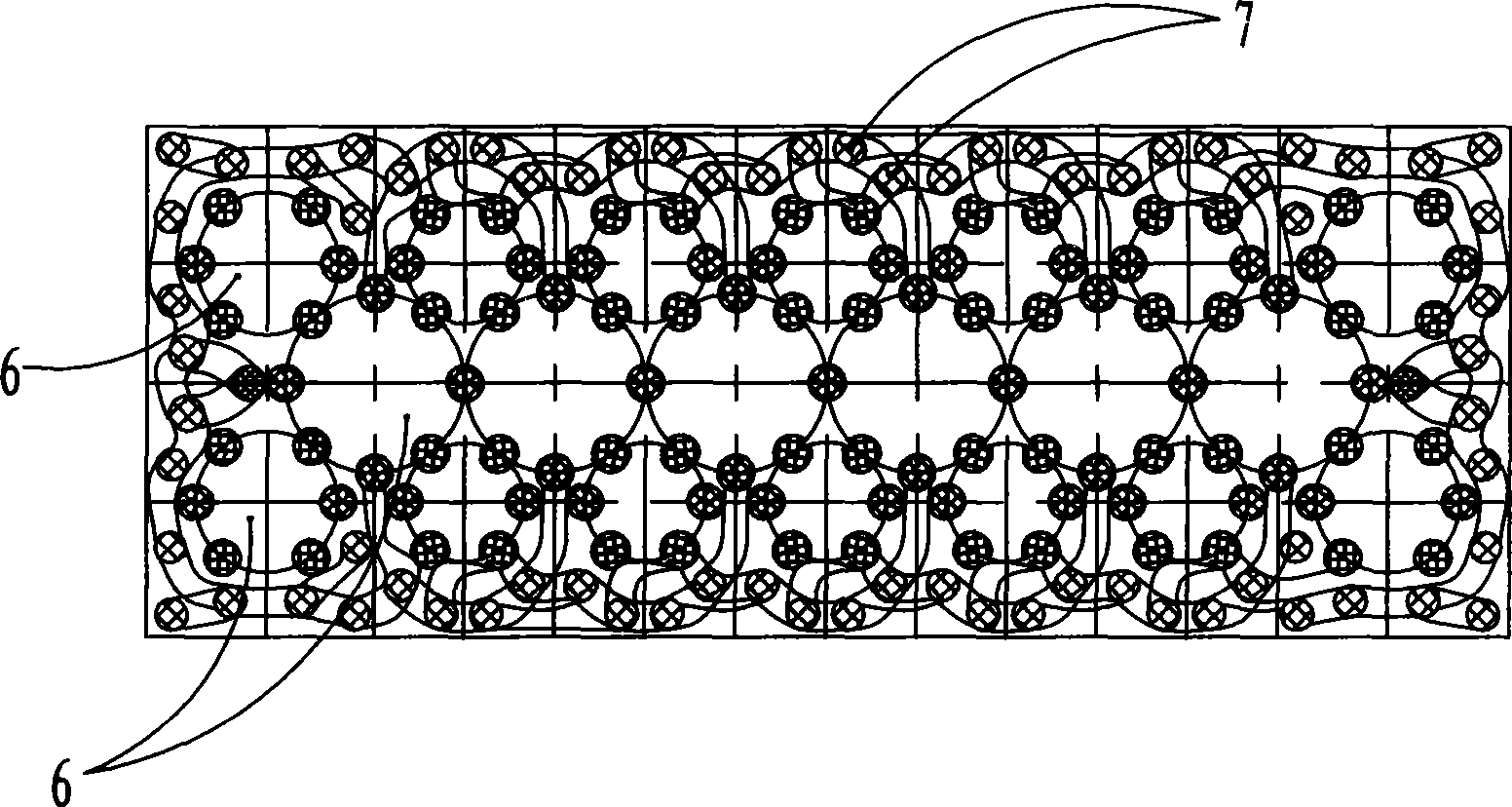 Plastic cushion with pipe network and floss silk and production technique thereof and rotary forming head