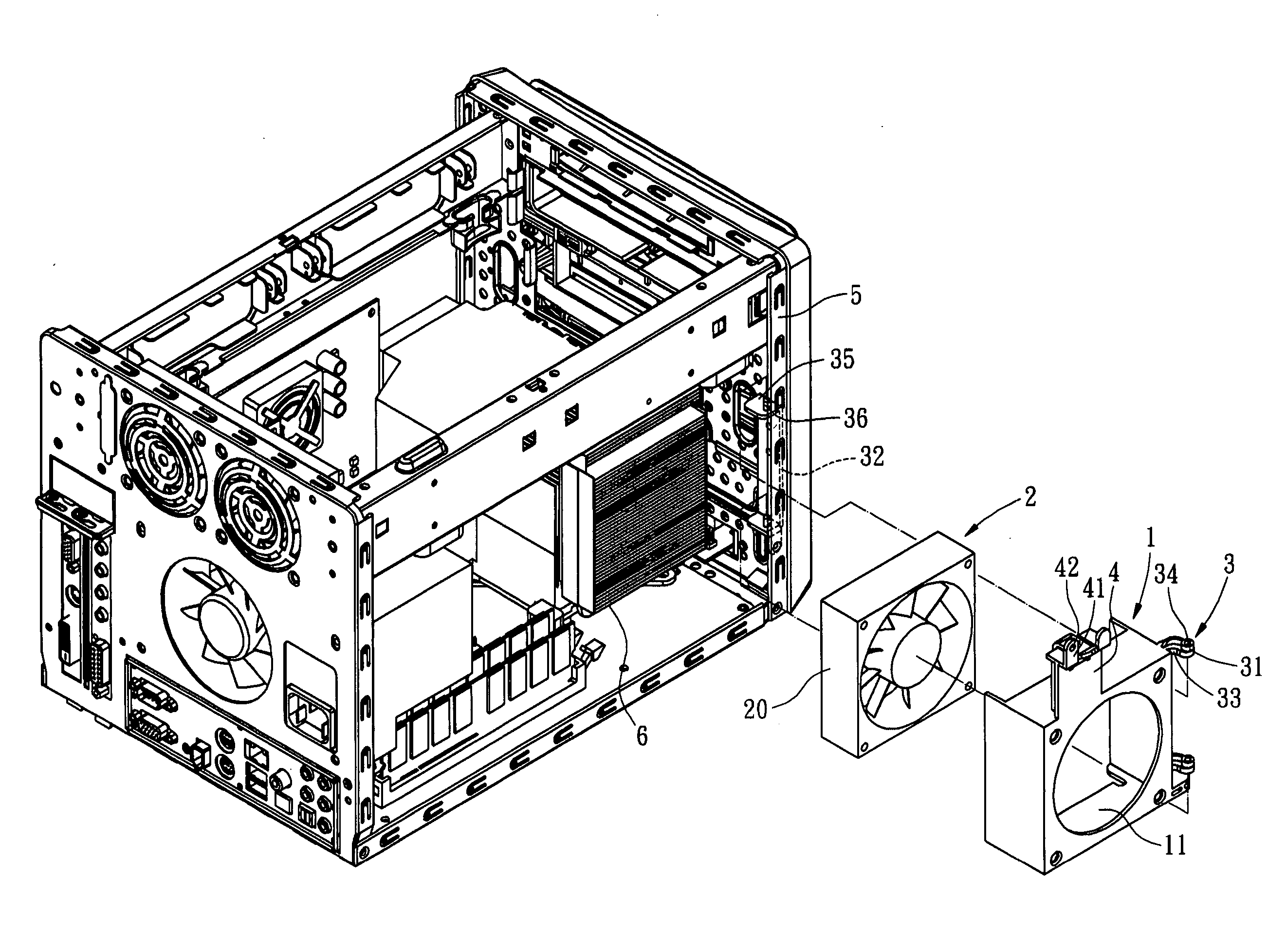 Quickly detached cooling fan mounting bracket for computer