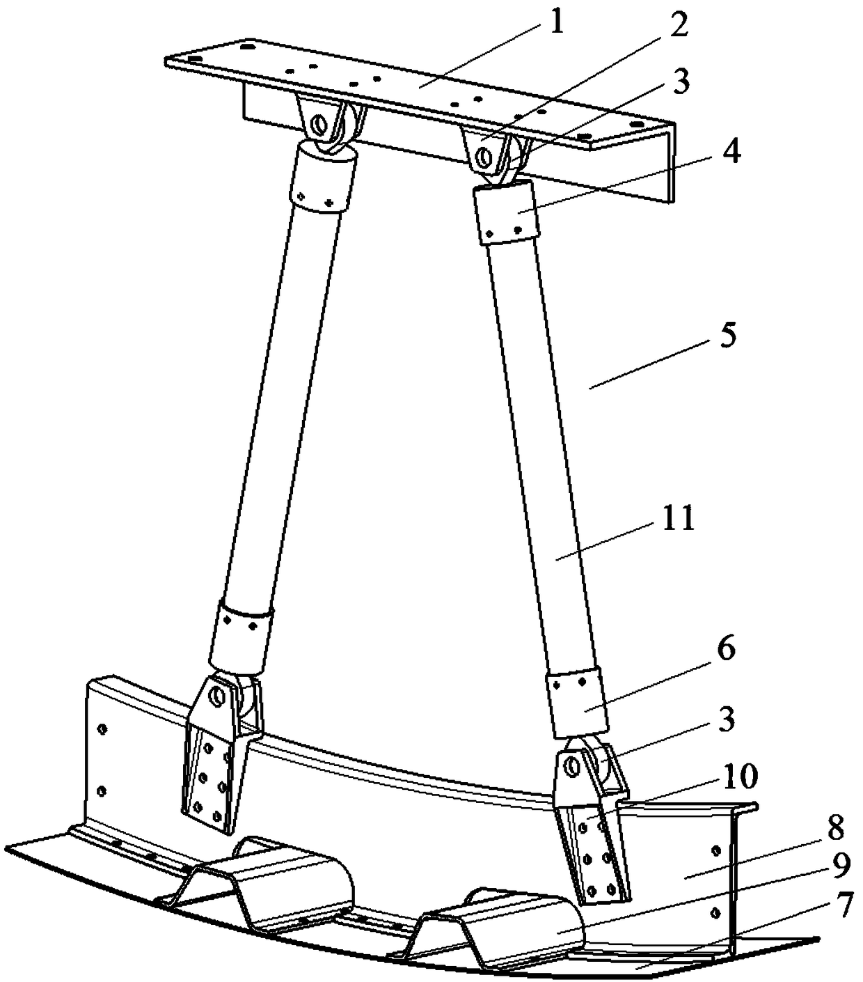 Anti-falling-collision energy absorption support post under airplane floor