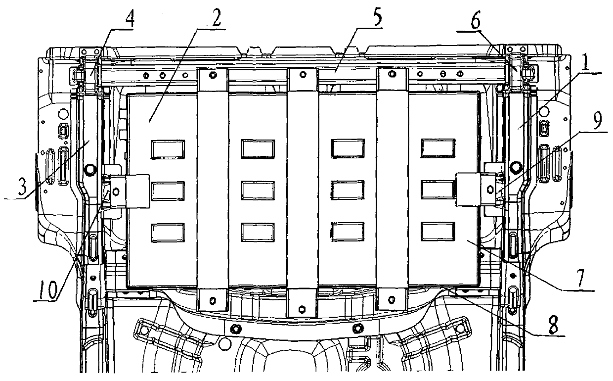 Battery mounting and fixing structure of purely electric automobile