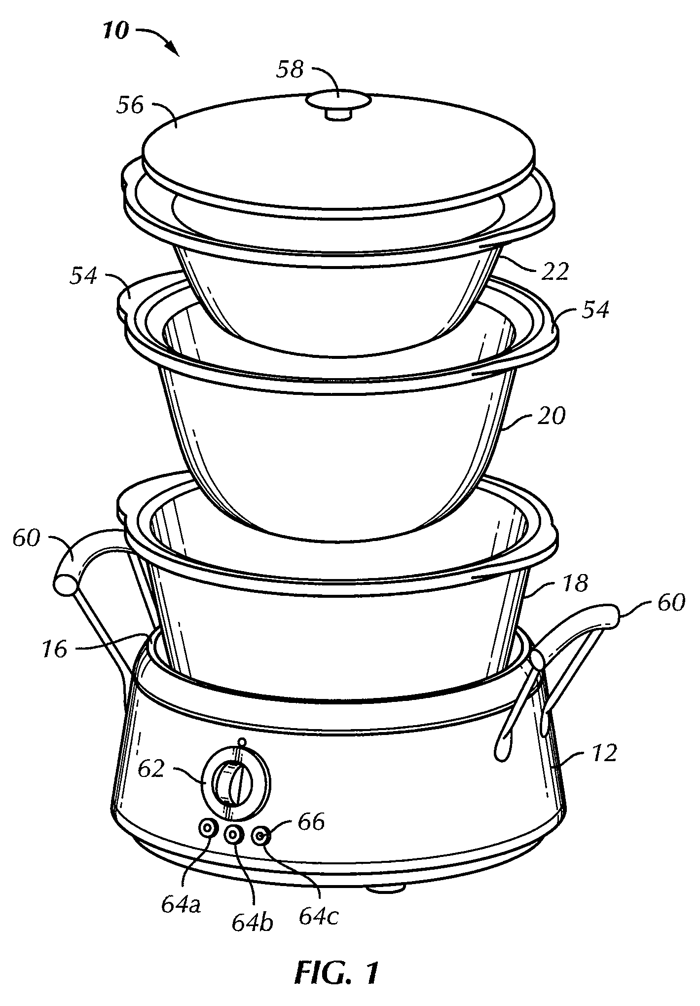 Slow cooker with nestable containers