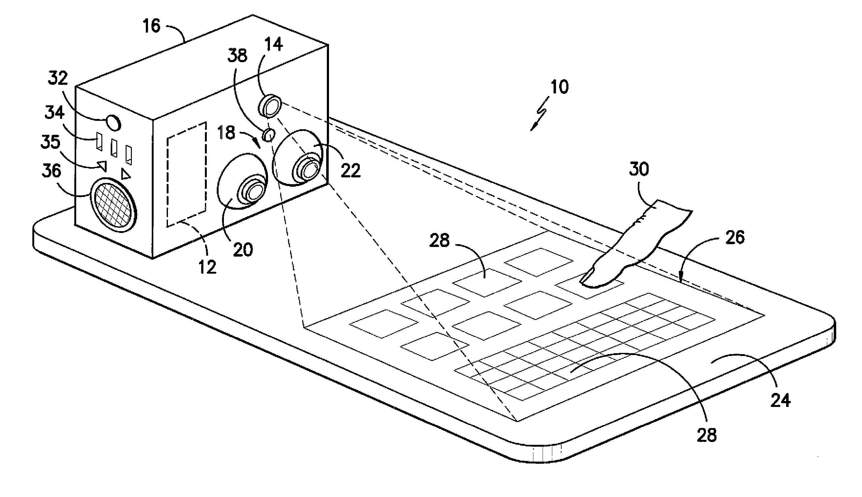 Speech generation device with a projected display and optical inputs