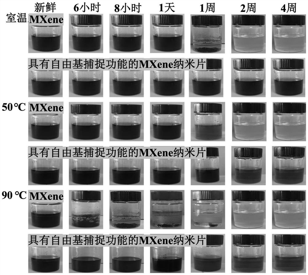 MXene nanosheet with free radical capturing function as well as preparation method and application of MXene nanosheet