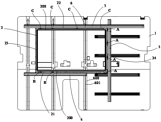 Y-directional drive embroidery frame structure with front and rear double auxiliary rails