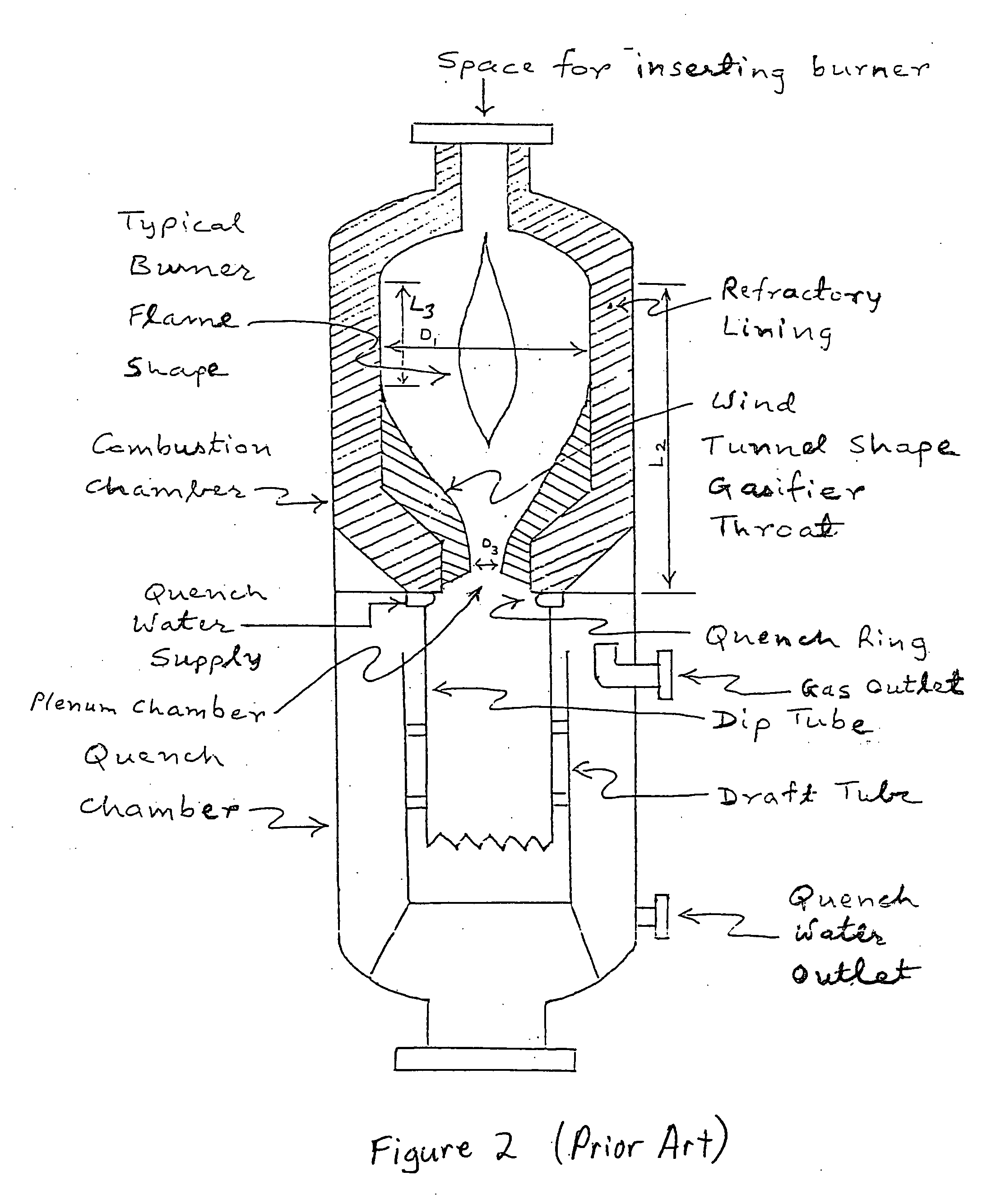 Combustion chamber design for a quench gasifier