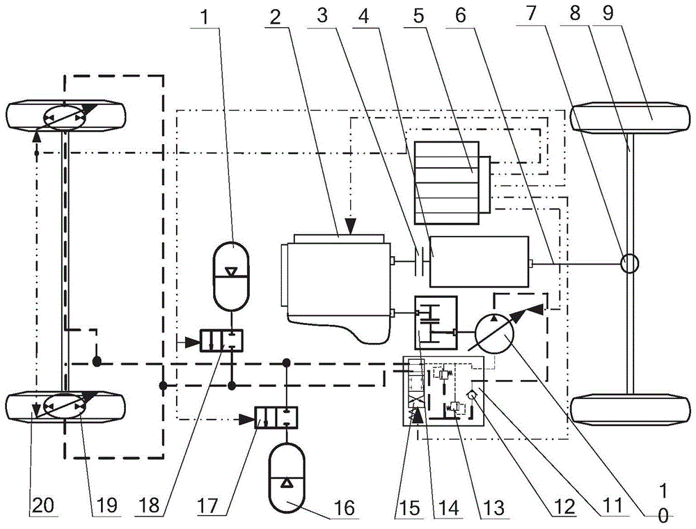 Hub motor hydraulic auxiliary drive system capable of energy recovery and control method thereof