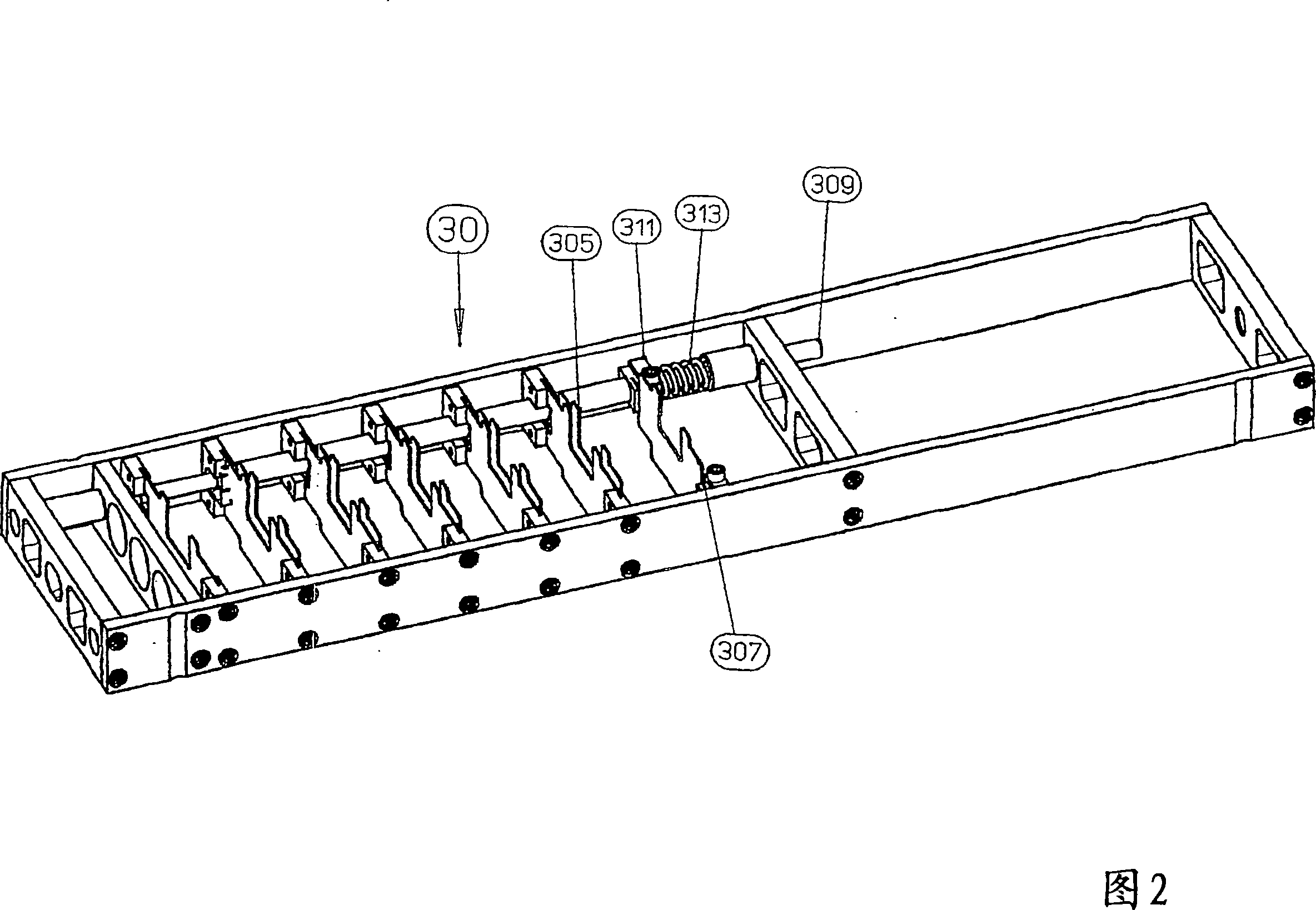 Method and device for connecting each storage battery plate into plate stack and inserting the said plate stack into storage battery case