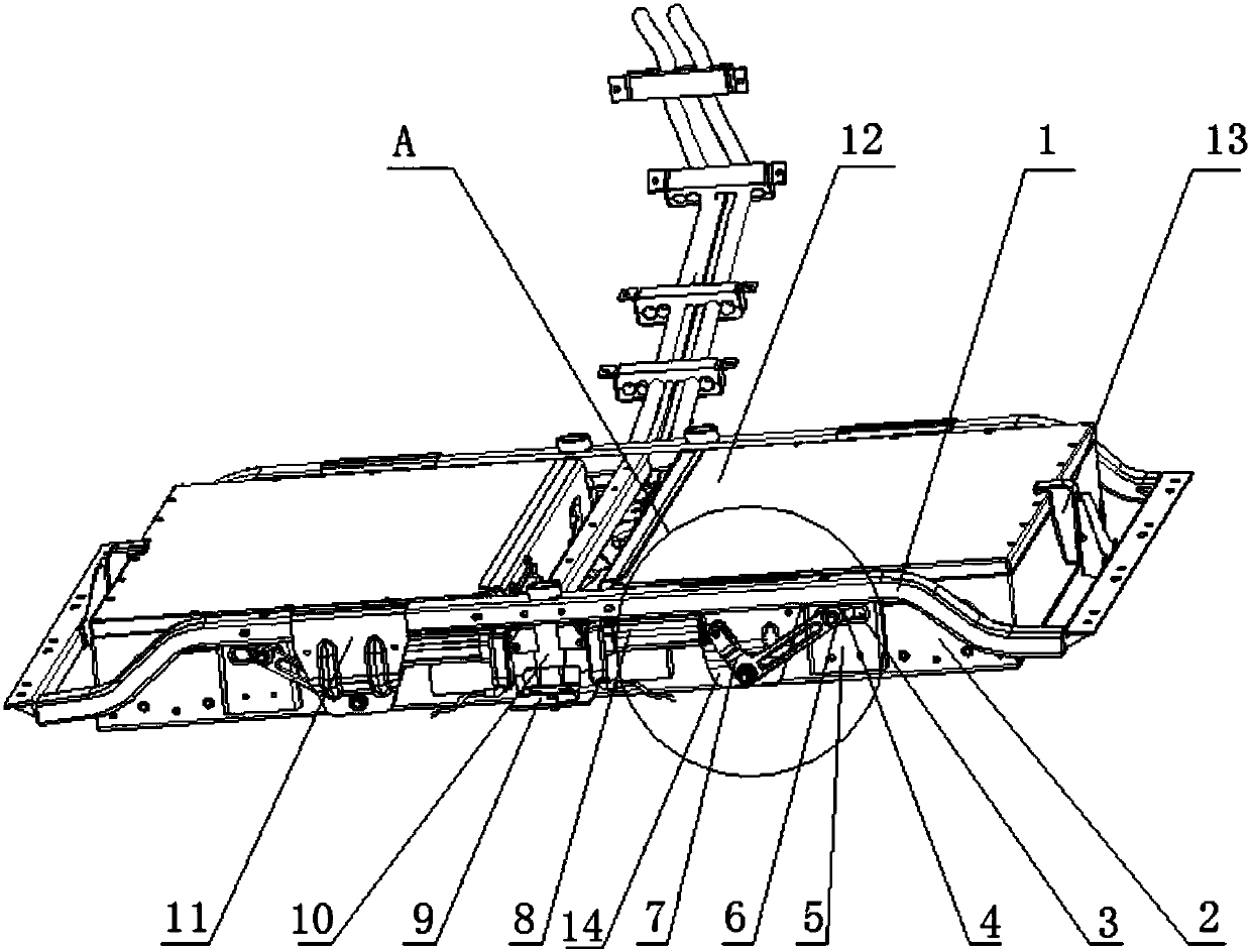 Lifting and lowering device for power battery frames of electric vehicle