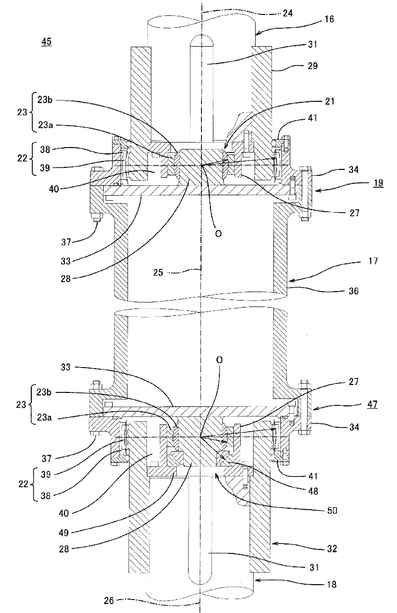 Flexible coupling structure and ship thruster device with same