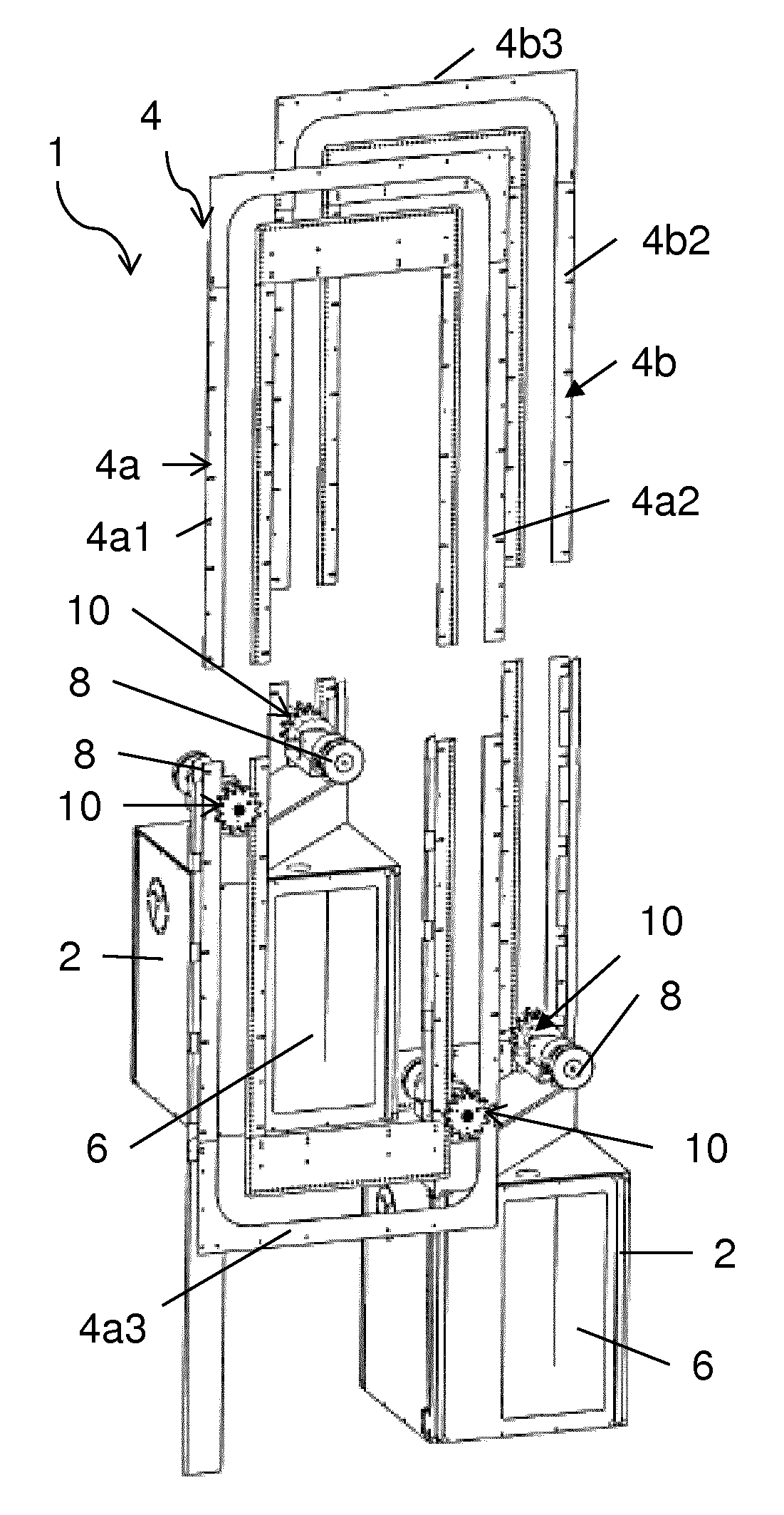 Lift system having individually driven cars and a closed track