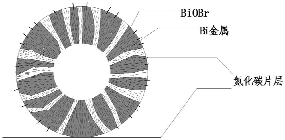 Bi-modified BiOBr-g-C3N4 heterojunction photocatalyst as well as preparation method and application thereof