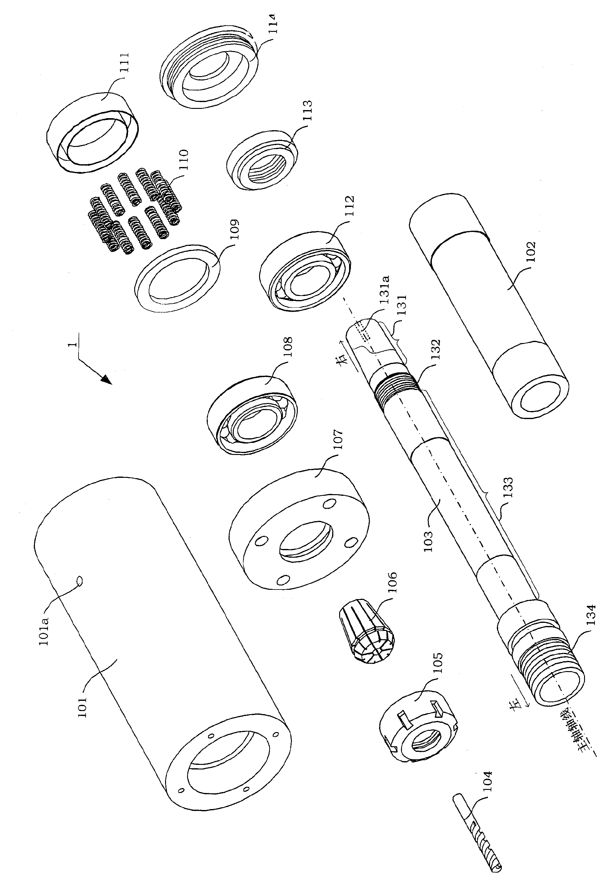 Rotary type transducer main shaft device of supersonic vibrated drill