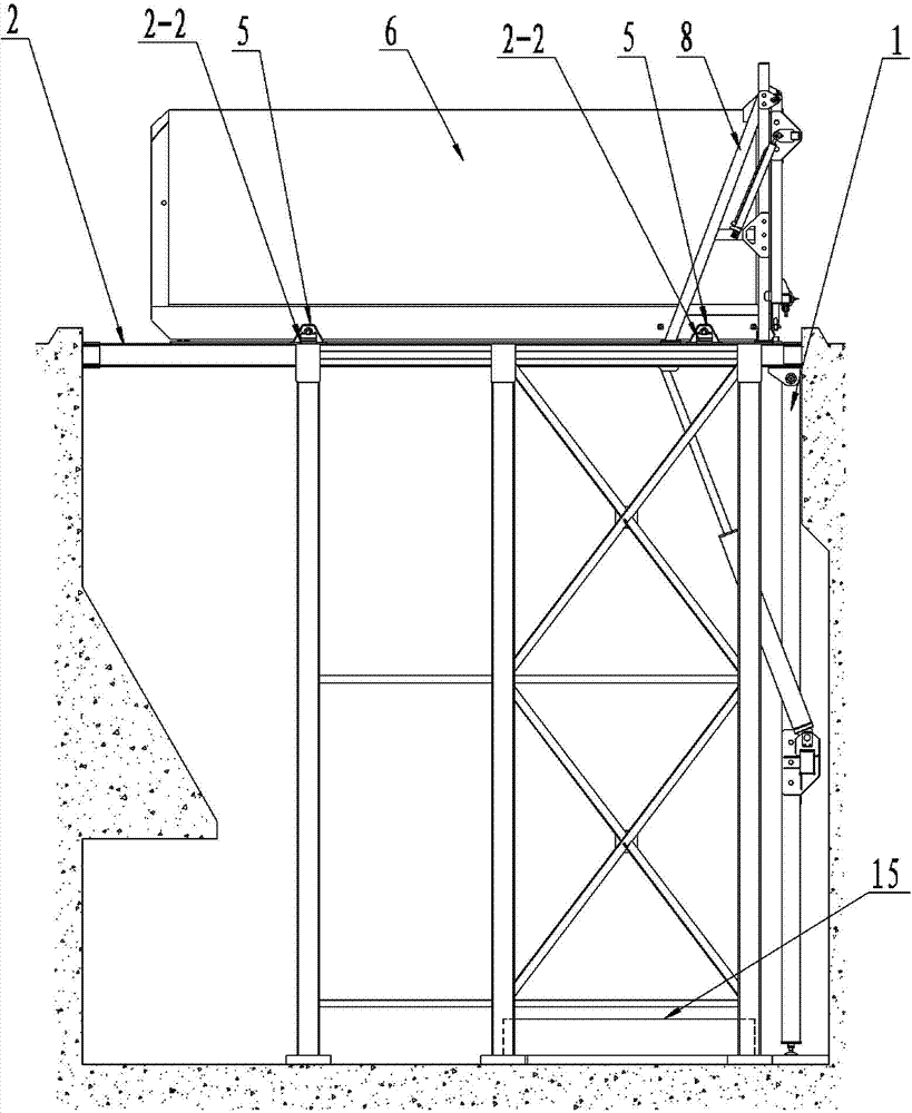 Container automatic overturning and opening-closing device for vertical waste compression station