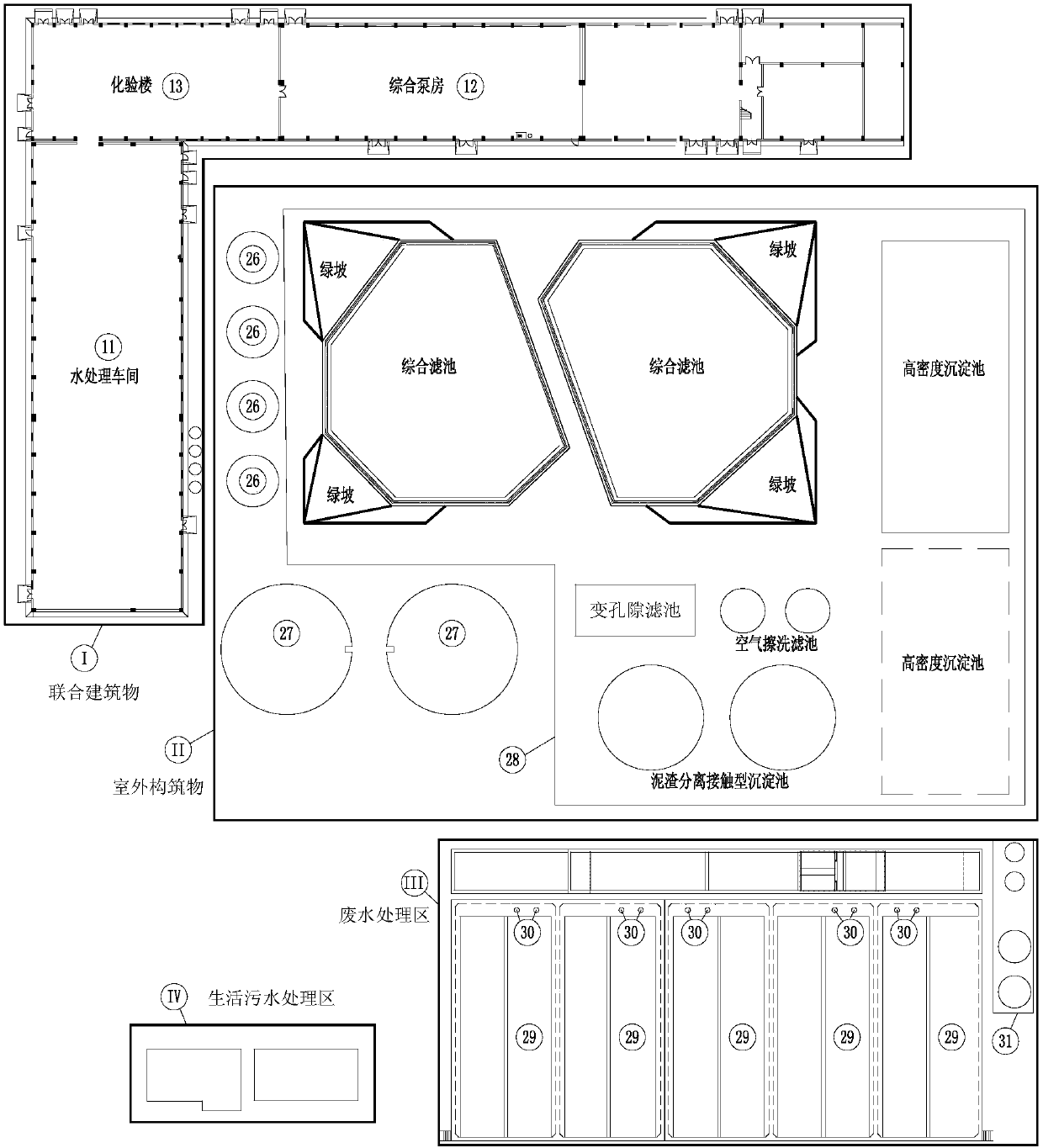 Intensive layout structure of large-scale thermal power plant water center